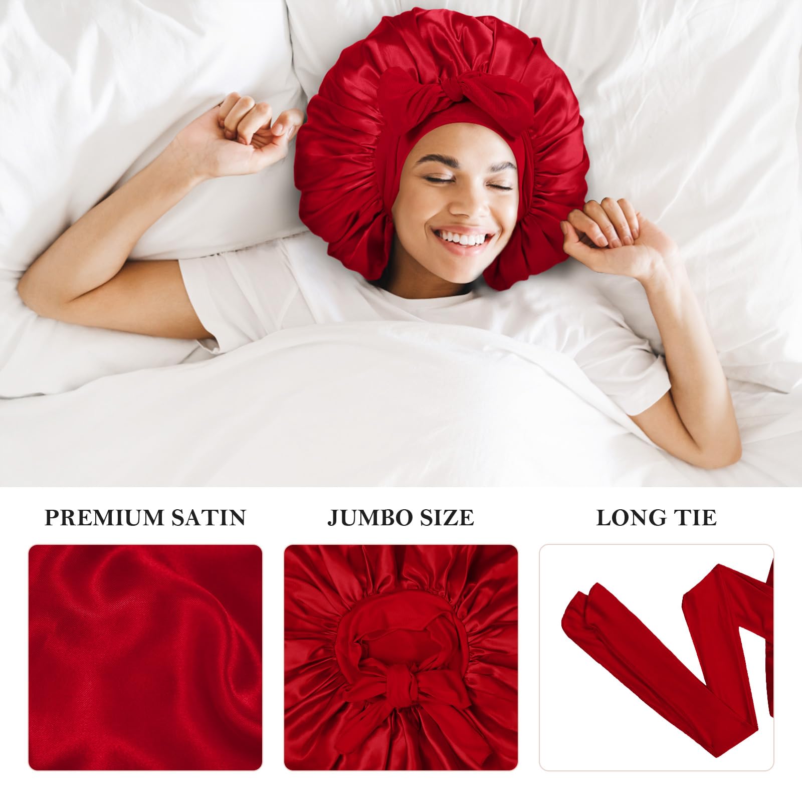 Kafteri 3Pcs Satin Silk Bonnet For Sleeping, Extra Large Hair Bonnets For Sleeping Black Curly Hair Women Big Jumbo Bonnet With