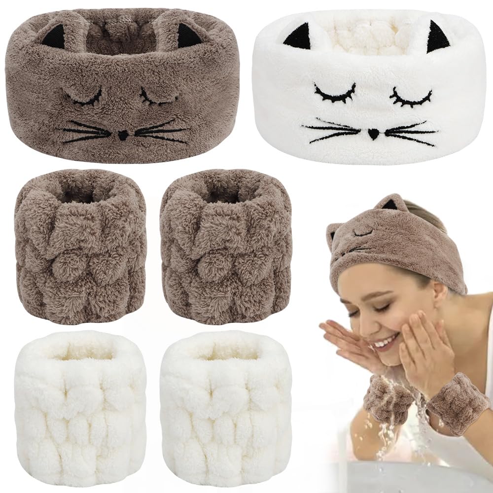 Ahoney Face Washing Headband Wristbands Set, Cute Animals Makeup Spa Skincare Headbands For Washing Face Bath Headband For Women