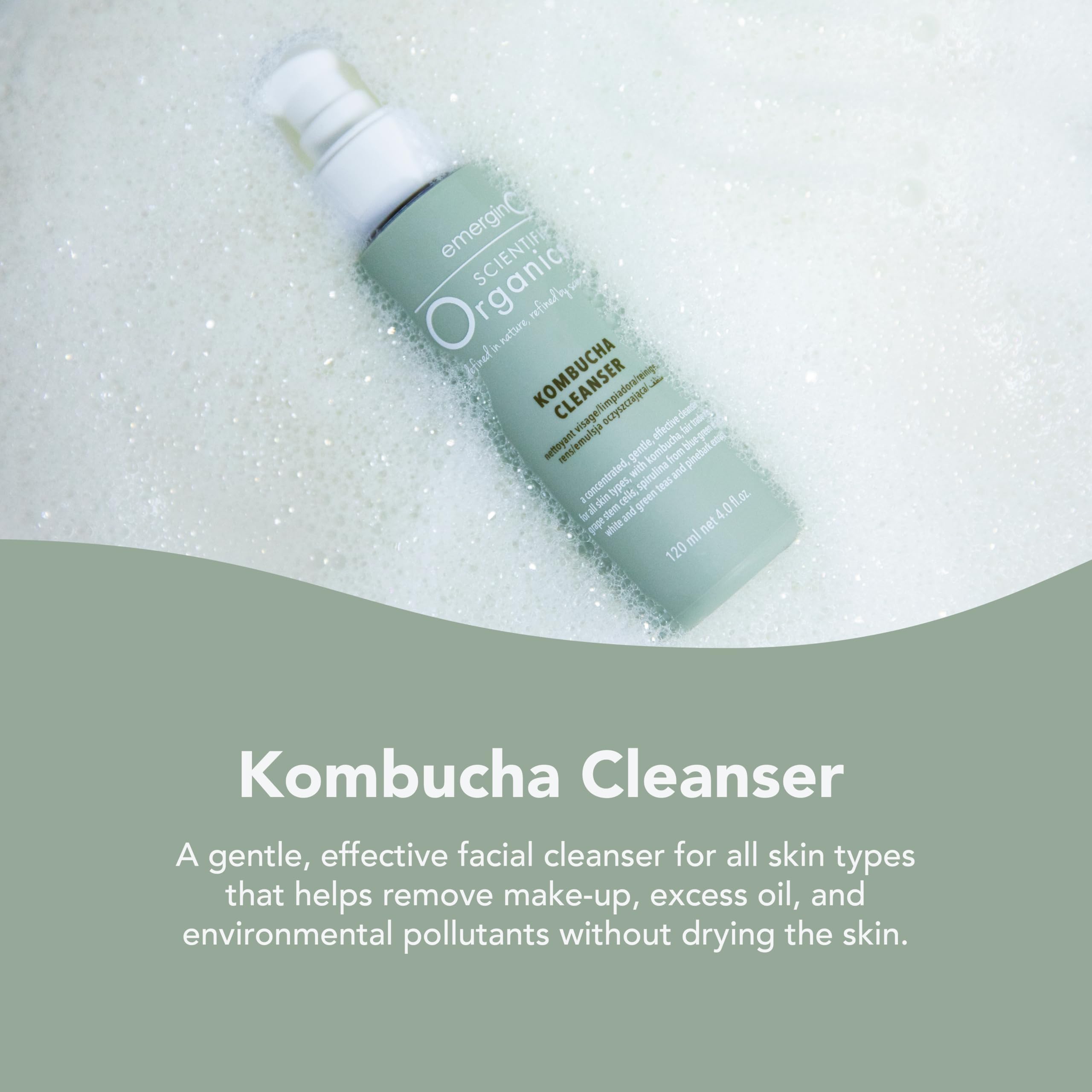emerginC Scientific Organics Kombucha Cleanser - Nutrient Powerhouse Face Wash with Aloe Vera + Plant Stem Cells to Help Visibly