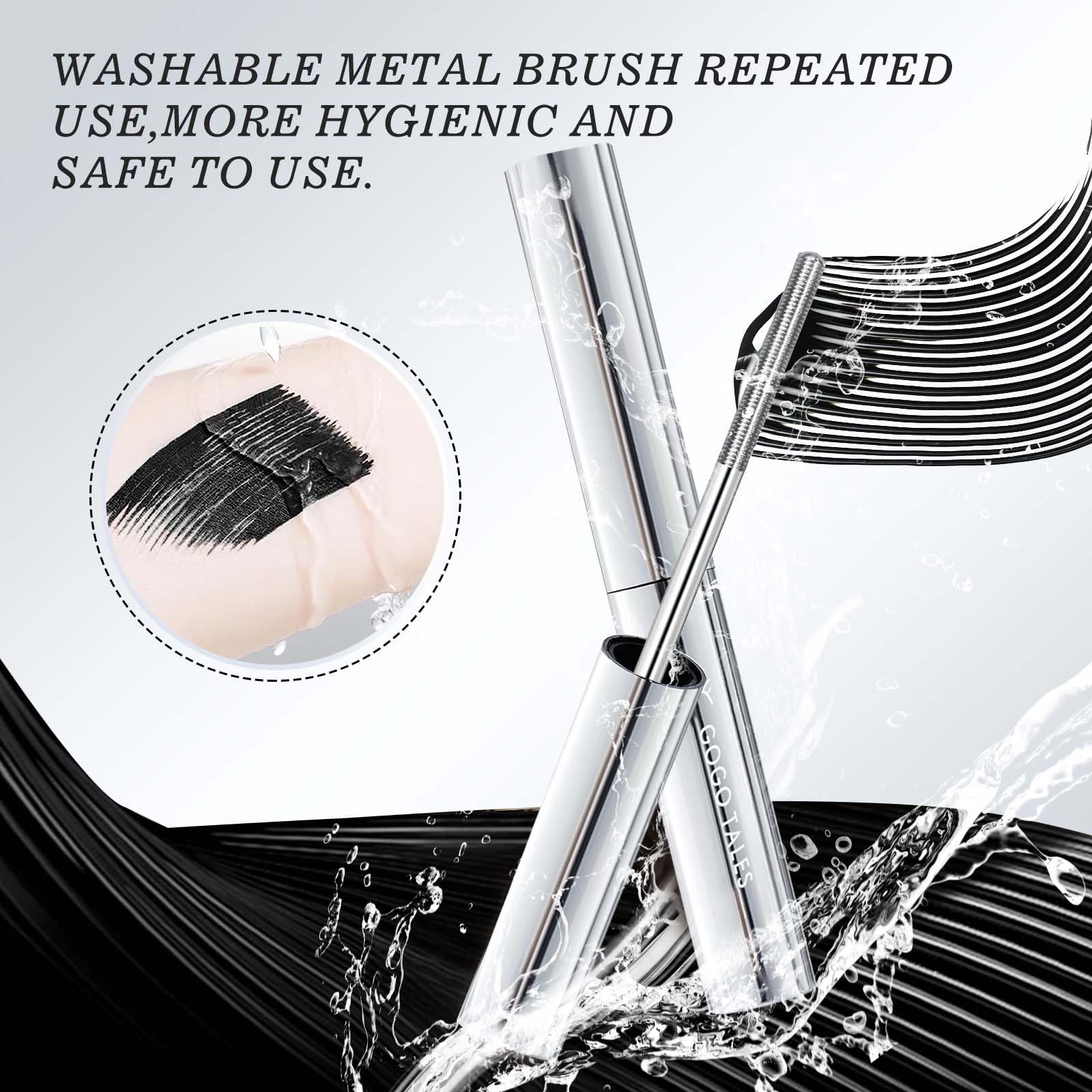 Black Washable Metal Mascara Wand, Waterproof Iron Wand Mascara, Natural Length Slim Volume Building Mascara, Long Lasting Smudg