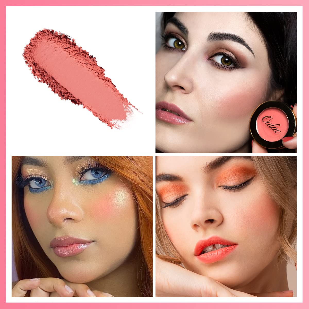 Oulac Blush Face Coral Matte | Pigmented Powdery Cream Blusher Warm Skin Light Medium| Natural Matte | Light Weight&Blendable| C