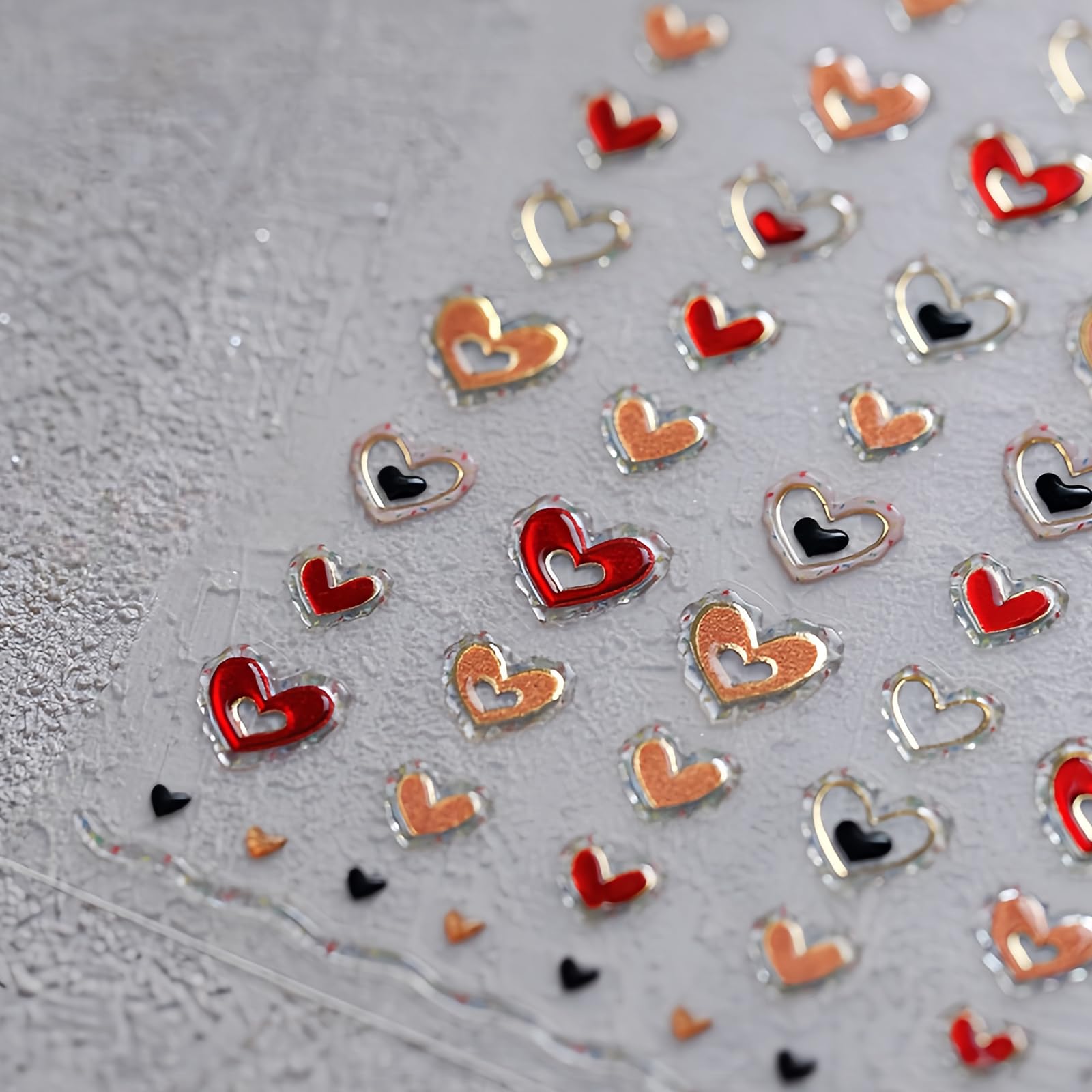 Heart Nail Art Stickers Valentines Day Heart Nail Stickers For Nail Art Pink Golden Hollow Heart 5D Embossed Nail Decals Jelly H