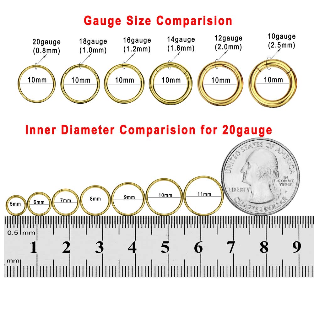 FANSING 16g 5mm Tragus Hoop Small Cartilage Earring Rook Earrings Daith Earrings Tragus Earrings Anti-Tragus Earring Gold Hoop N