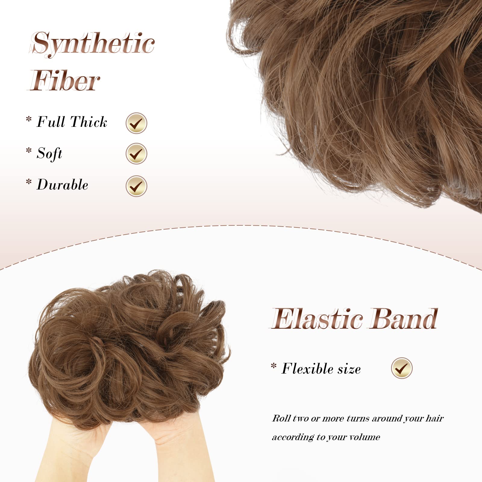 FESHFEN Messy Hair Bun Hair Pieces Curly Large Hair Bun Scrunchies Extensions Synthetic Tousled Updo Hairpieces for Women Girls,