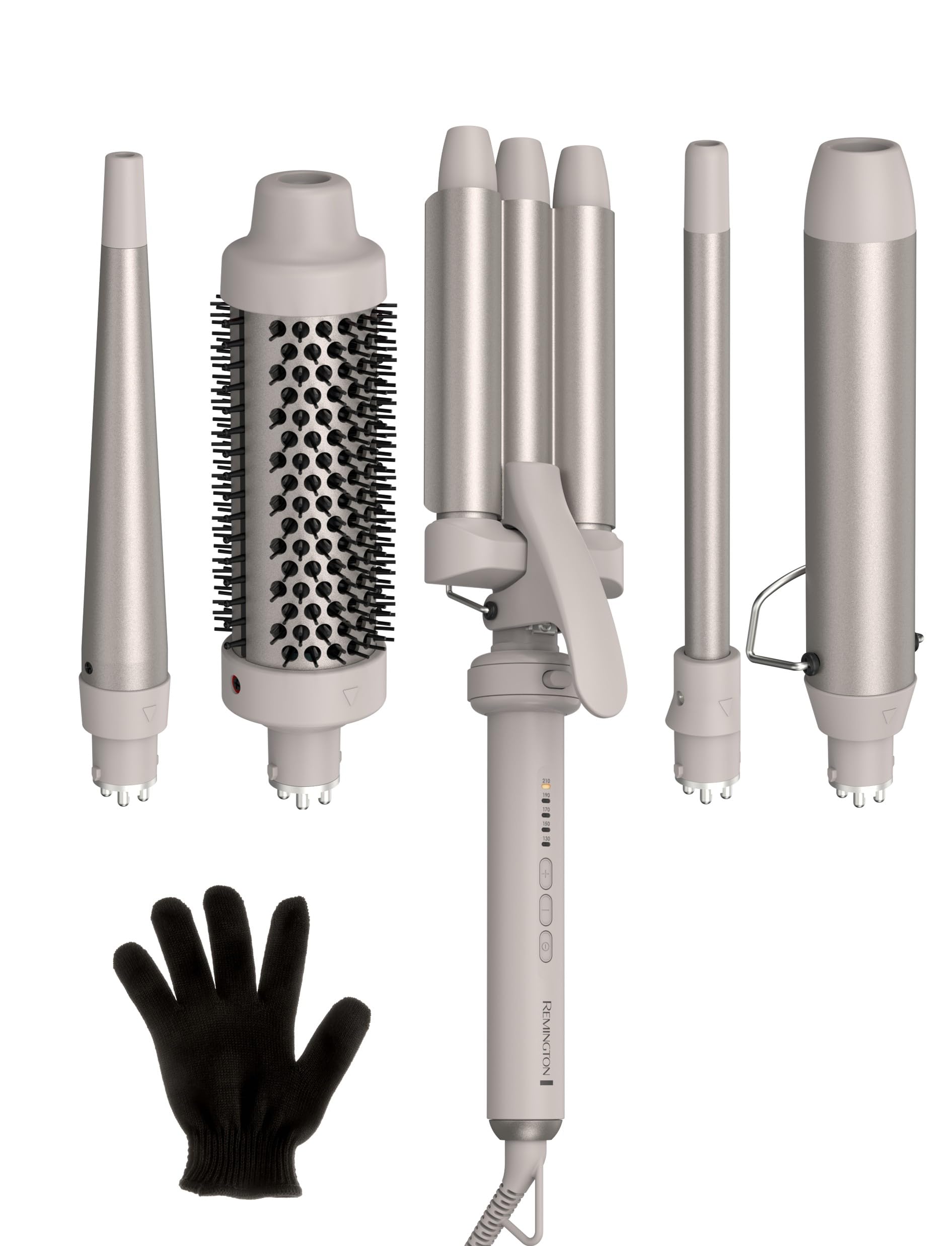 Remington Trendology 5-in-1 Multi-Styler Curling Wand Set with Ceramic Round Brush and 4 Interchangeable Ceramic Curling Wands (