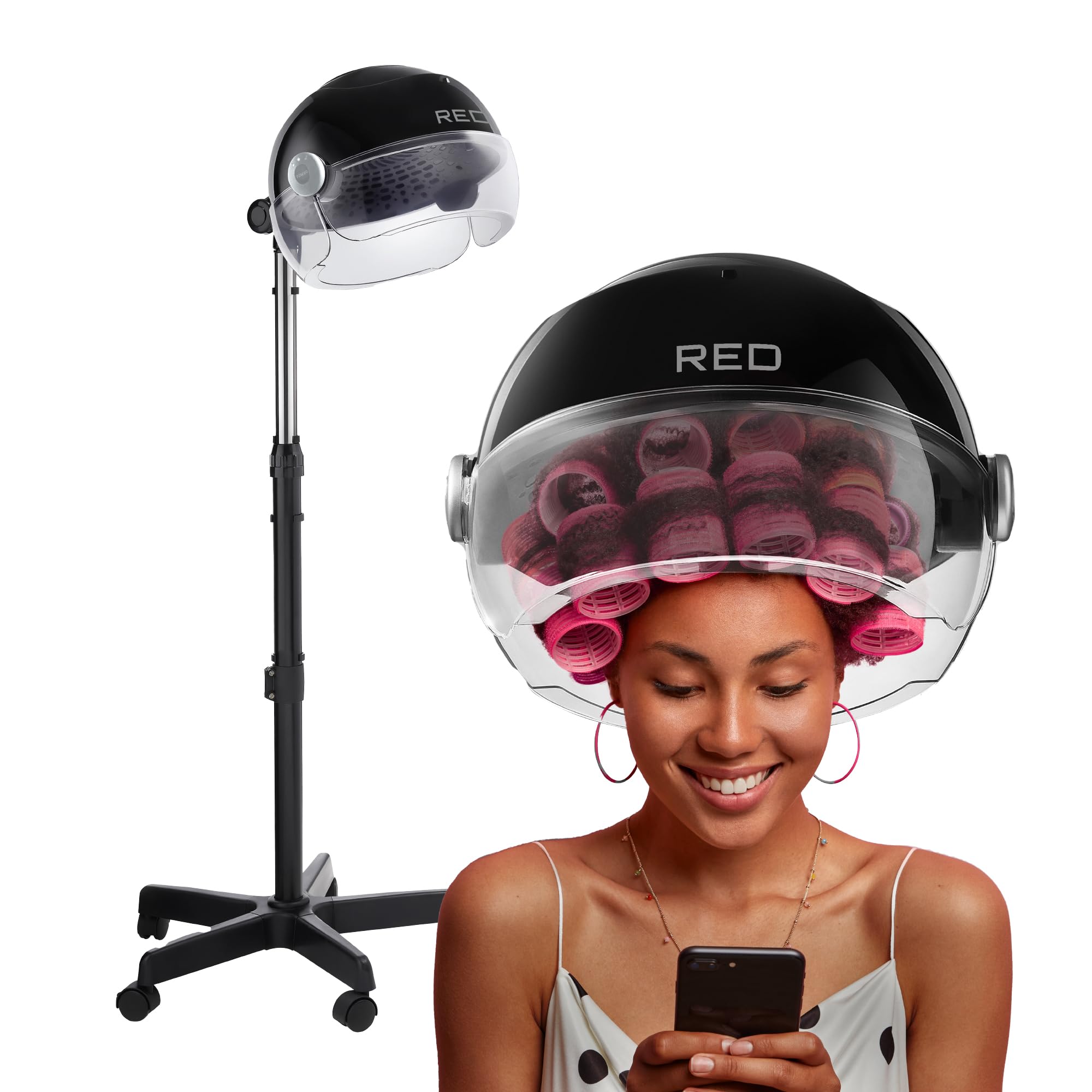 RED by Kiss 3000 Ceramic Stand Hood Dryer with Digital Timer, Adjustable Height, 360 Wheels, 3 Temp Settings, Quick Drying, Comf