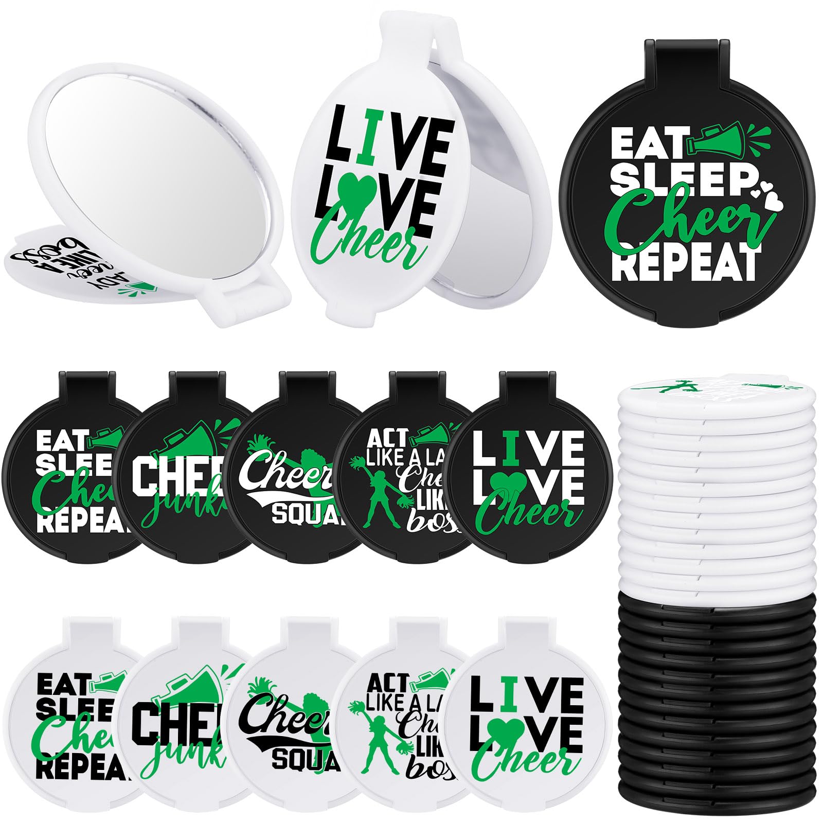 Wenqik 50 Pcs Cheerleader Mirror Gifts Cheerleading Compact Mirror Bulk Folding Pocket Mirror Cheer Party Favors For Team(Green