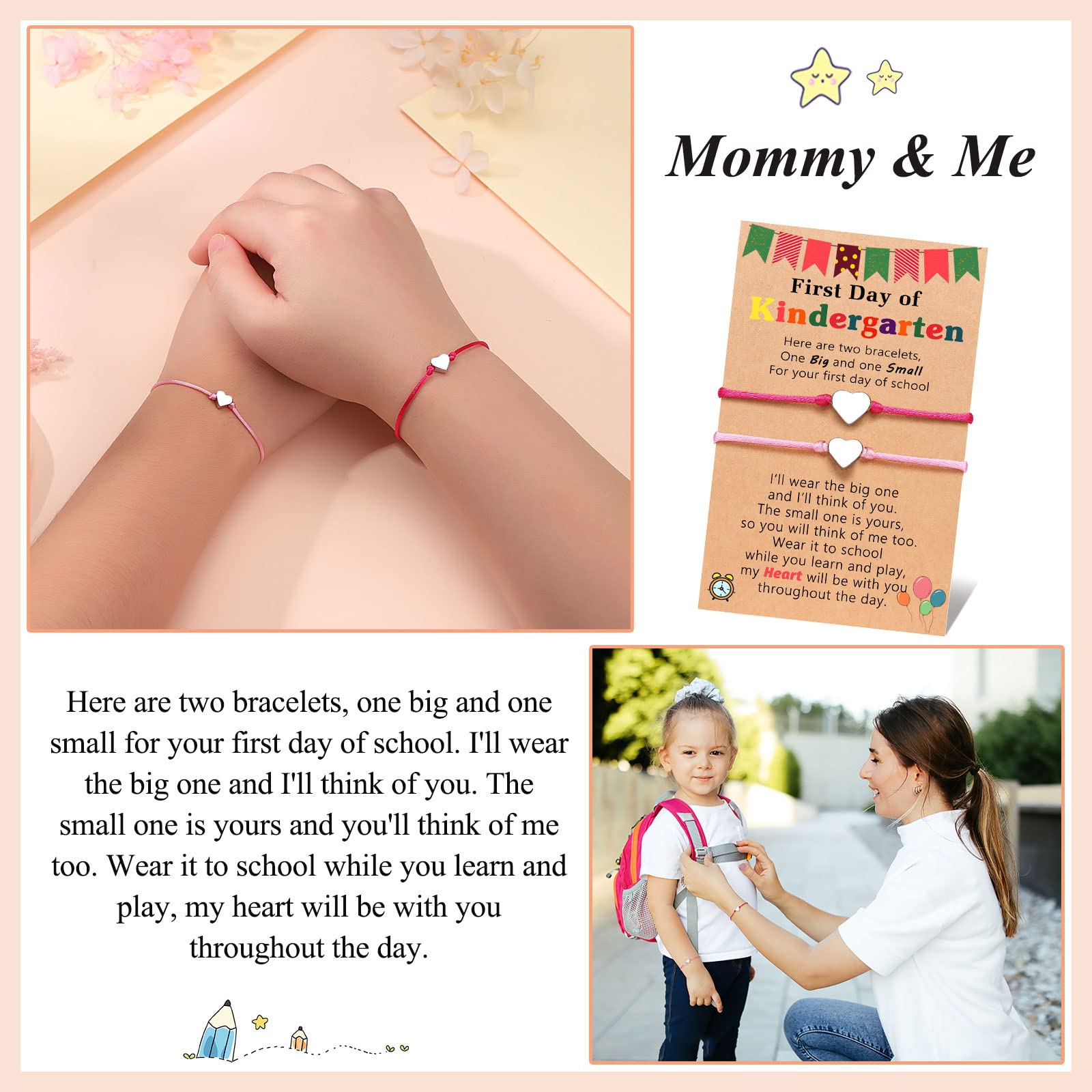 UNGENT THEM Back to School First Day of Kindergarten Bracelet Mommy and Me Mom and Daughter First Day of School Mother Daughter