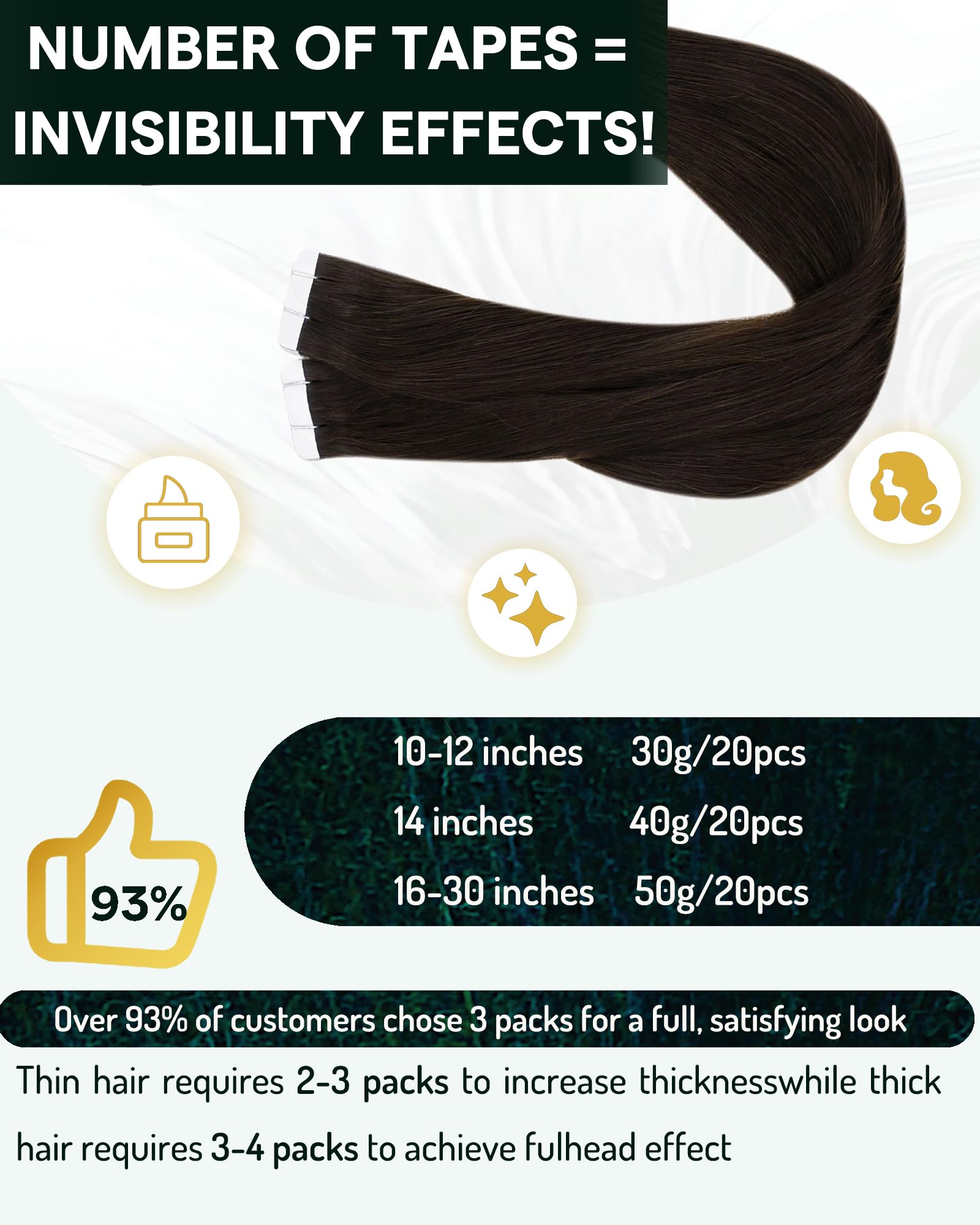 RUNATURE Brown Tape ins Human Hair Extensions 14 Inch Real Hair Tape on Extensions Straight Tape in Hair Extensions Human Hair C