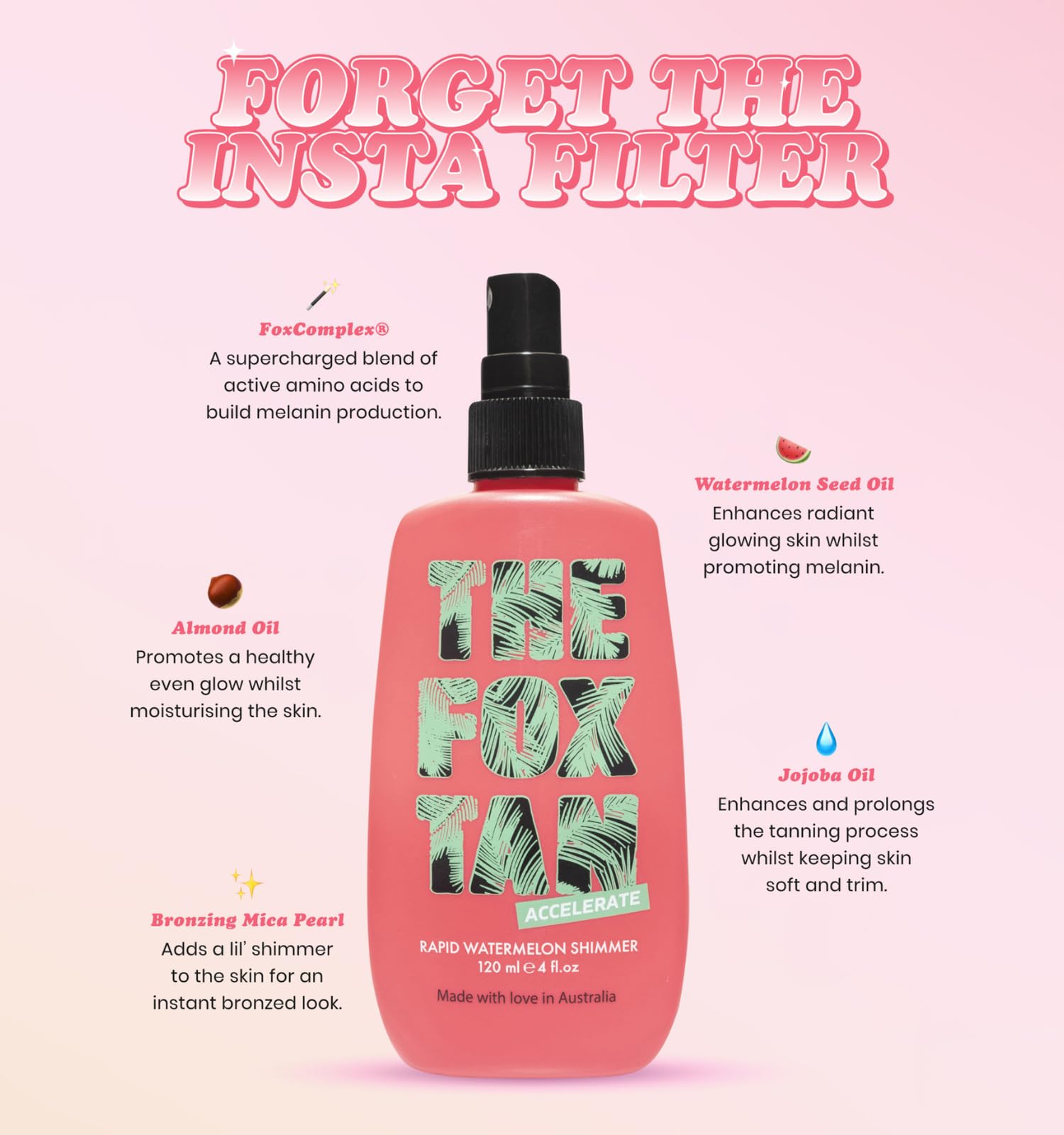 The Fox Tan Rapid Watermelon Mist Shimmer 120Ml/4 Fl.Oz  Natural Tanning Lotion & Accelerator  Mist Spray For Dark, Flawless, Ta