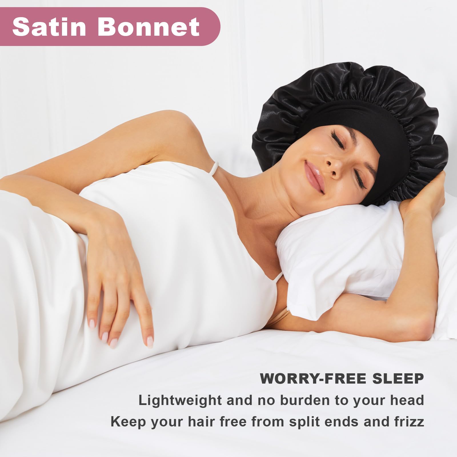 Leaduway 3 Pcs Satin Bonnet, Hair Bonnets Silk Hair Wrap, Silk Bonnet For Sleeping