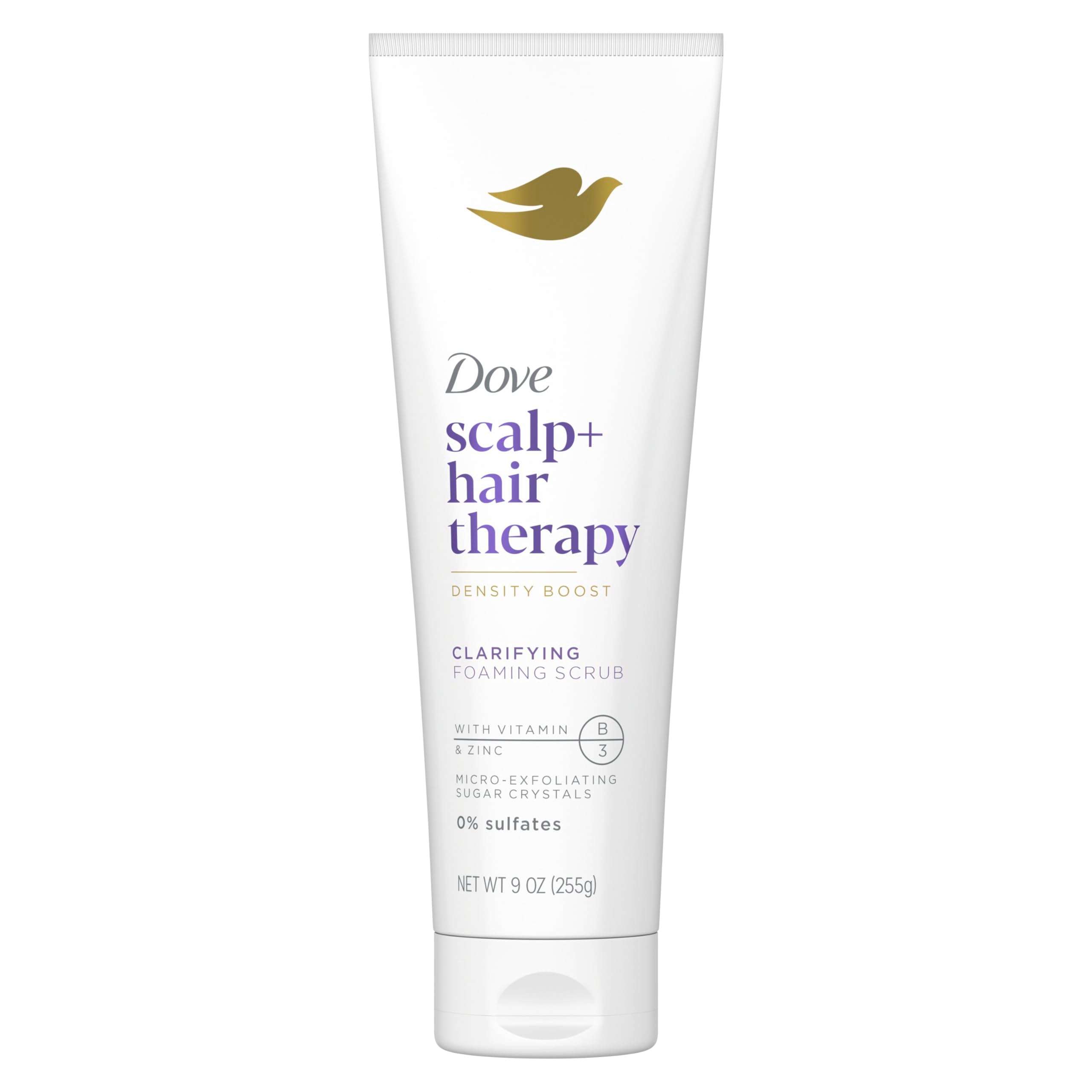 Dove Density Boost Clarifying Foaming Scrub Scalp + Hair Therapy for gentle scalp exfoliation, with Vitamin B3, Zinc and 0% sulf