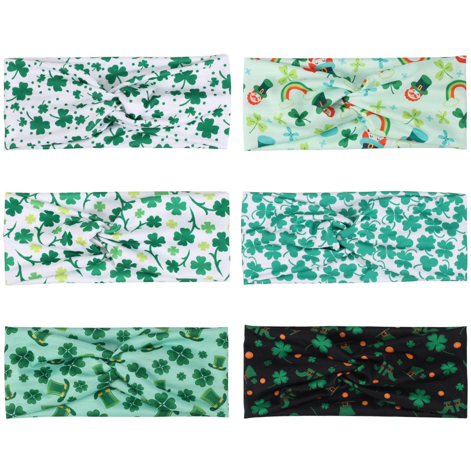Ardorchid 6 Pack St.Patrick's Day Headbands Irish Green Shamrock Hair Accessories for Women Girls Gifts Twist Knot Turban Celebr