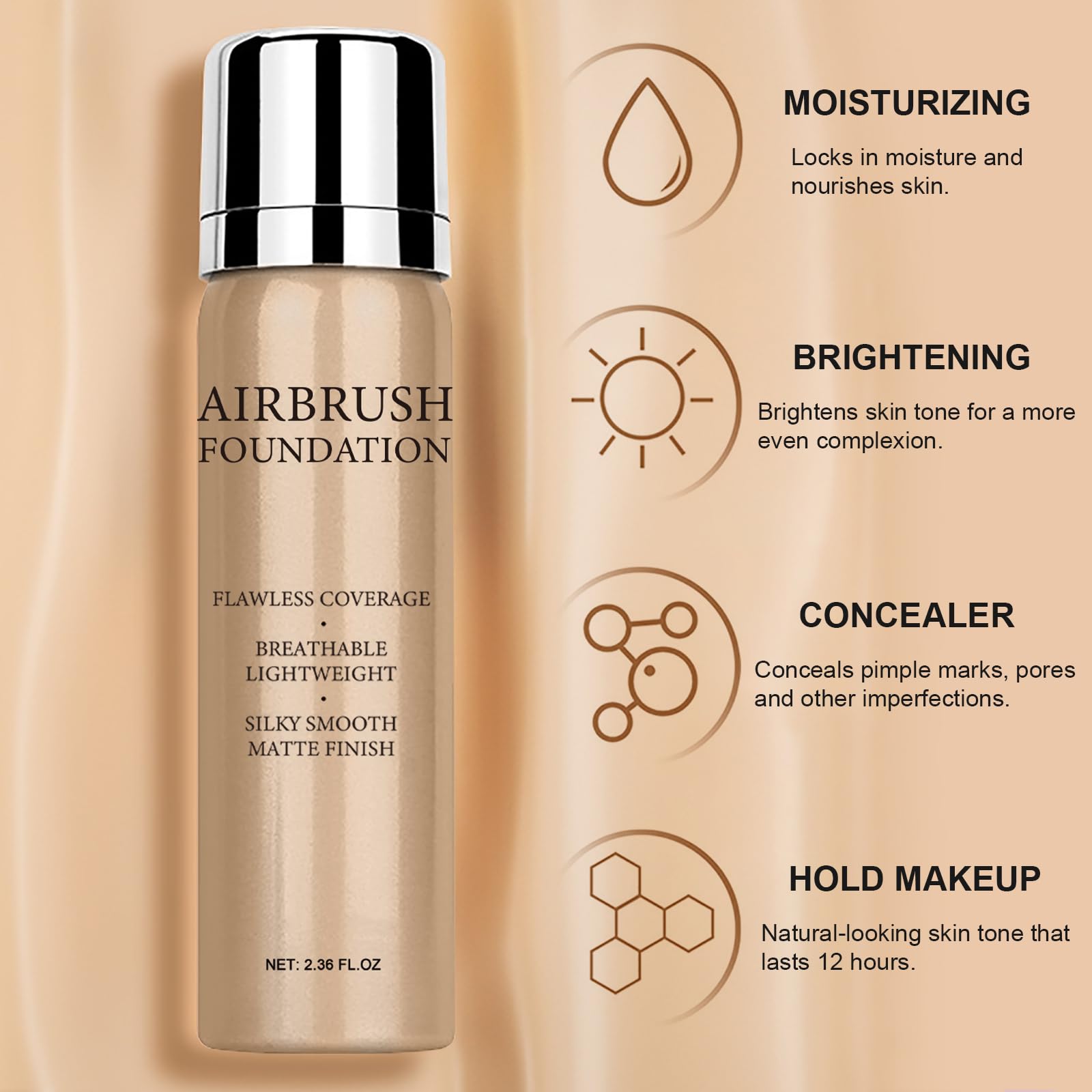 Airbrush Foundation Makeup Spray, Long Lasting Waterproof Full Coverage Foundation For Brighten, Concealer And Hydrating, Natura