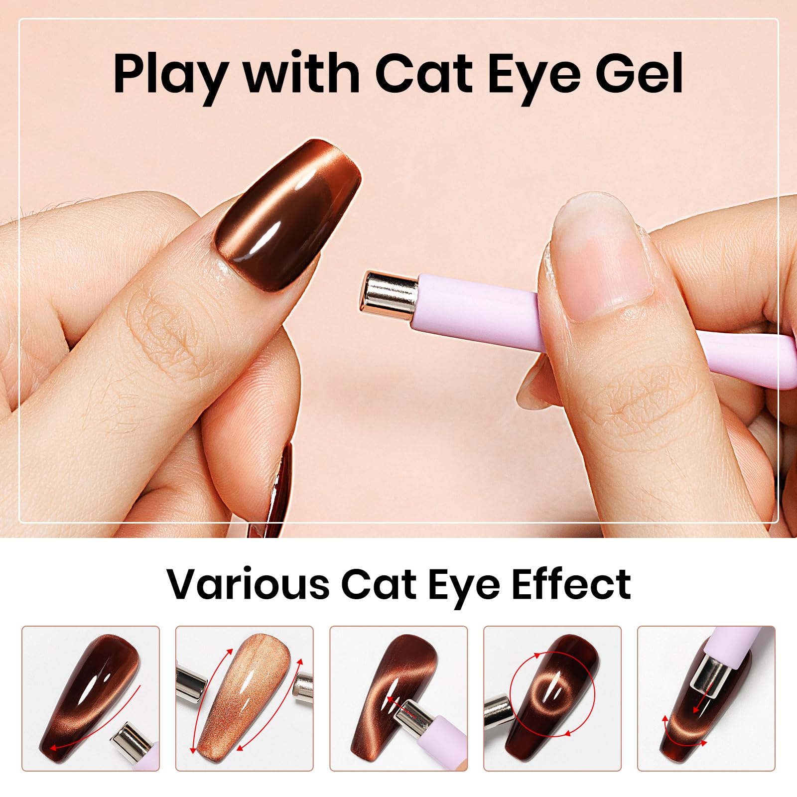 Mizhse Brown Jelly Glass Cat Eye Gel Nail Polish, 12Ml Holographic Glitter Cateye Gel Nail Polish U V Led Sheer Color Magnetic G