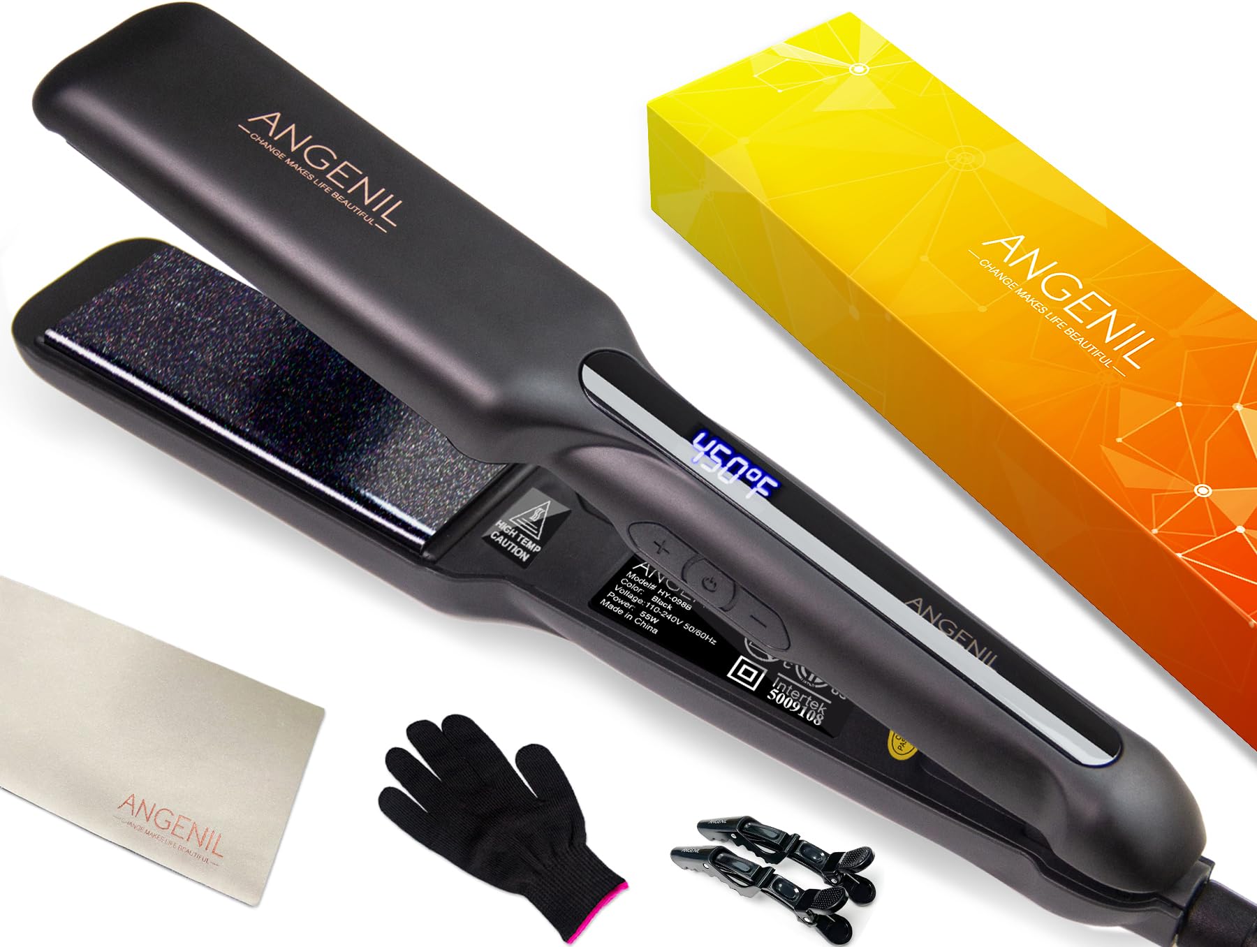 ANGENIL Flat Iron Wide Hair Straightener and Curler 2-in-1, Professional Dual Voltage Hair Straightener 1.6 Inch, Anti Static Fl