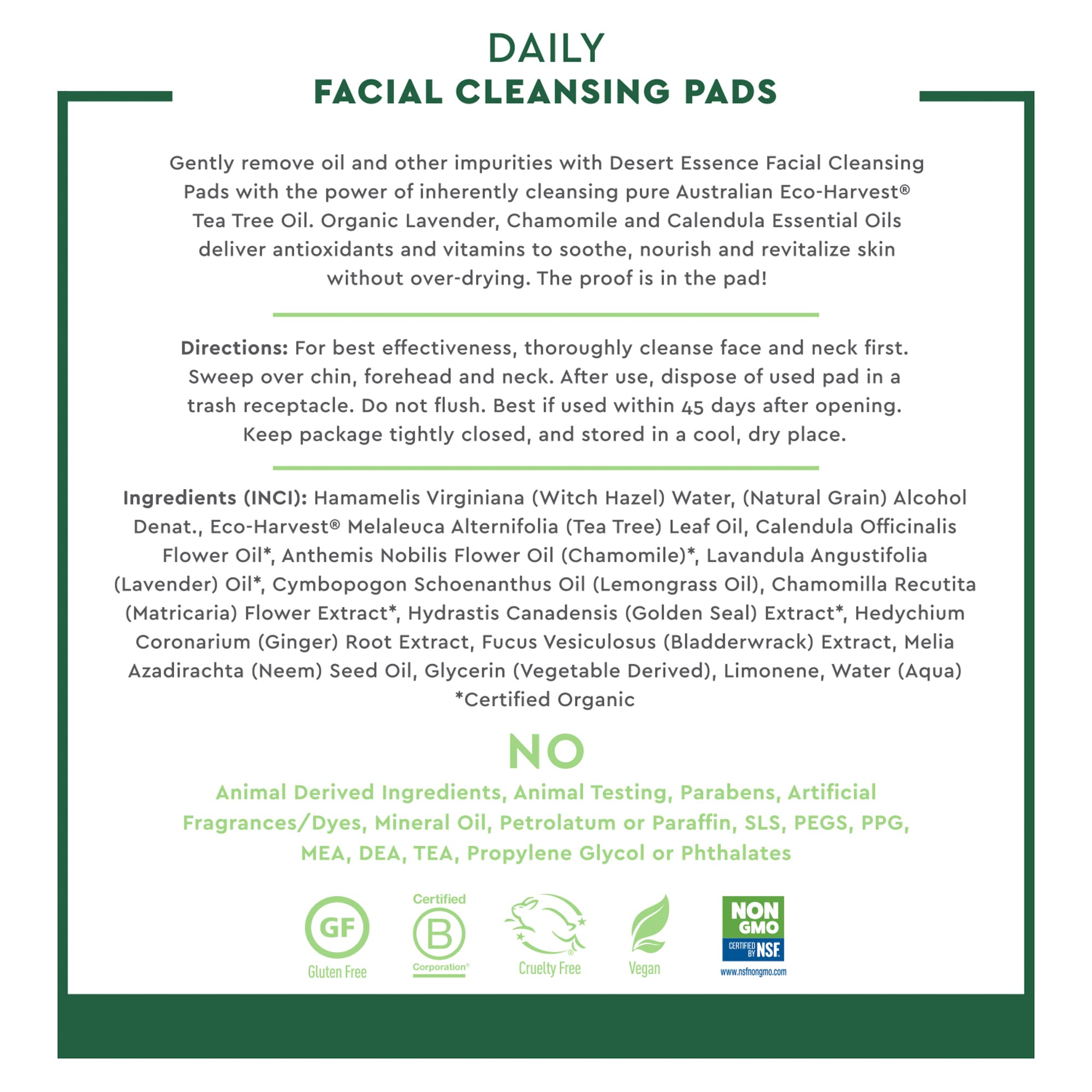 Desert Essene Daily Facial Cleansing Pads with Pure Australian Tea Tree, Witch Hazel, Calendula & Chamomile - Reduce Oil, Minimi