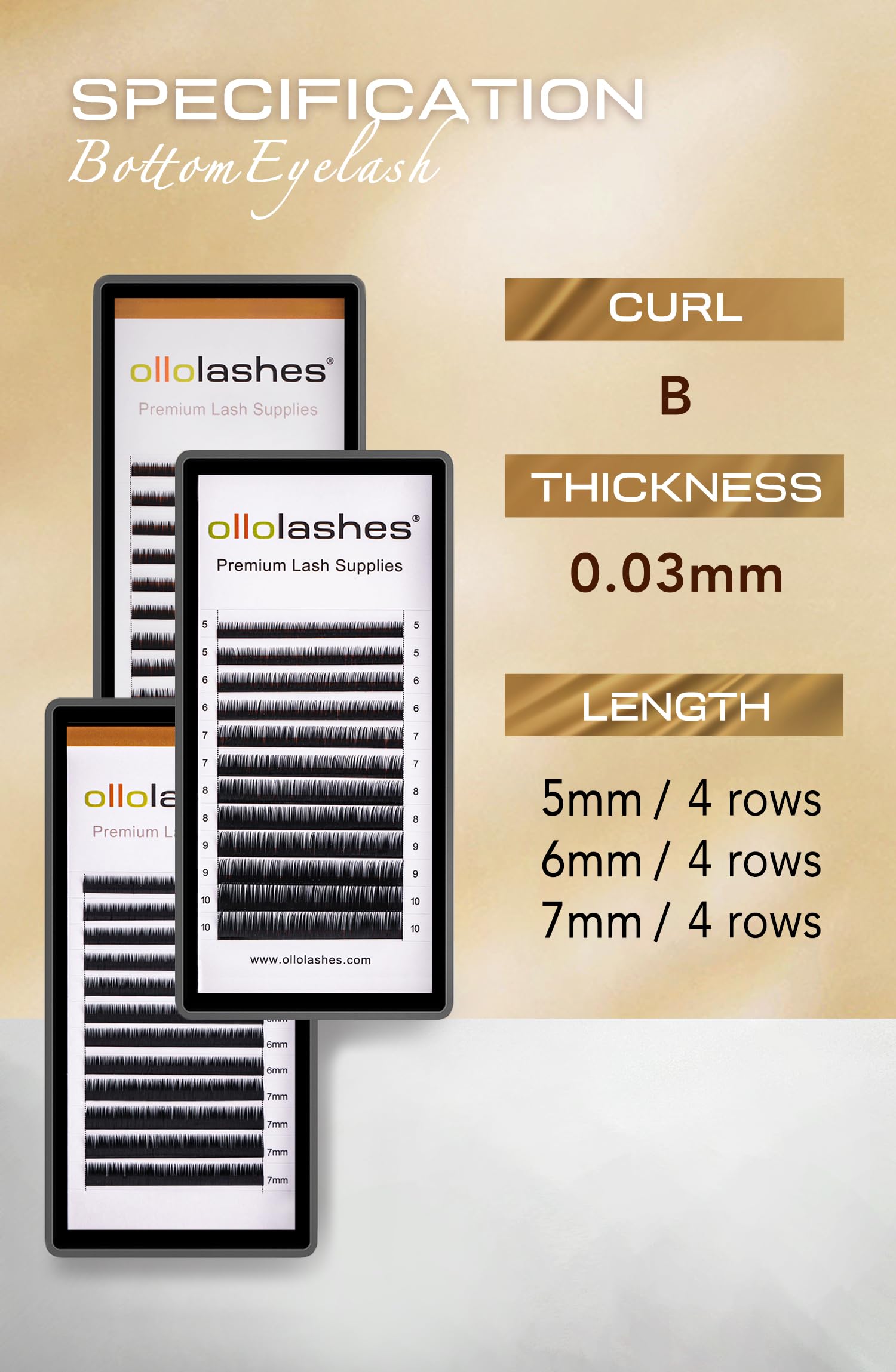 Ollolashes Bottom Lash Extension B C J Curl Mix4-10Mm 0.03 0.05 0.07 0.10 0.15 Thickness Black Color Super Matte Bottom Lash Ext