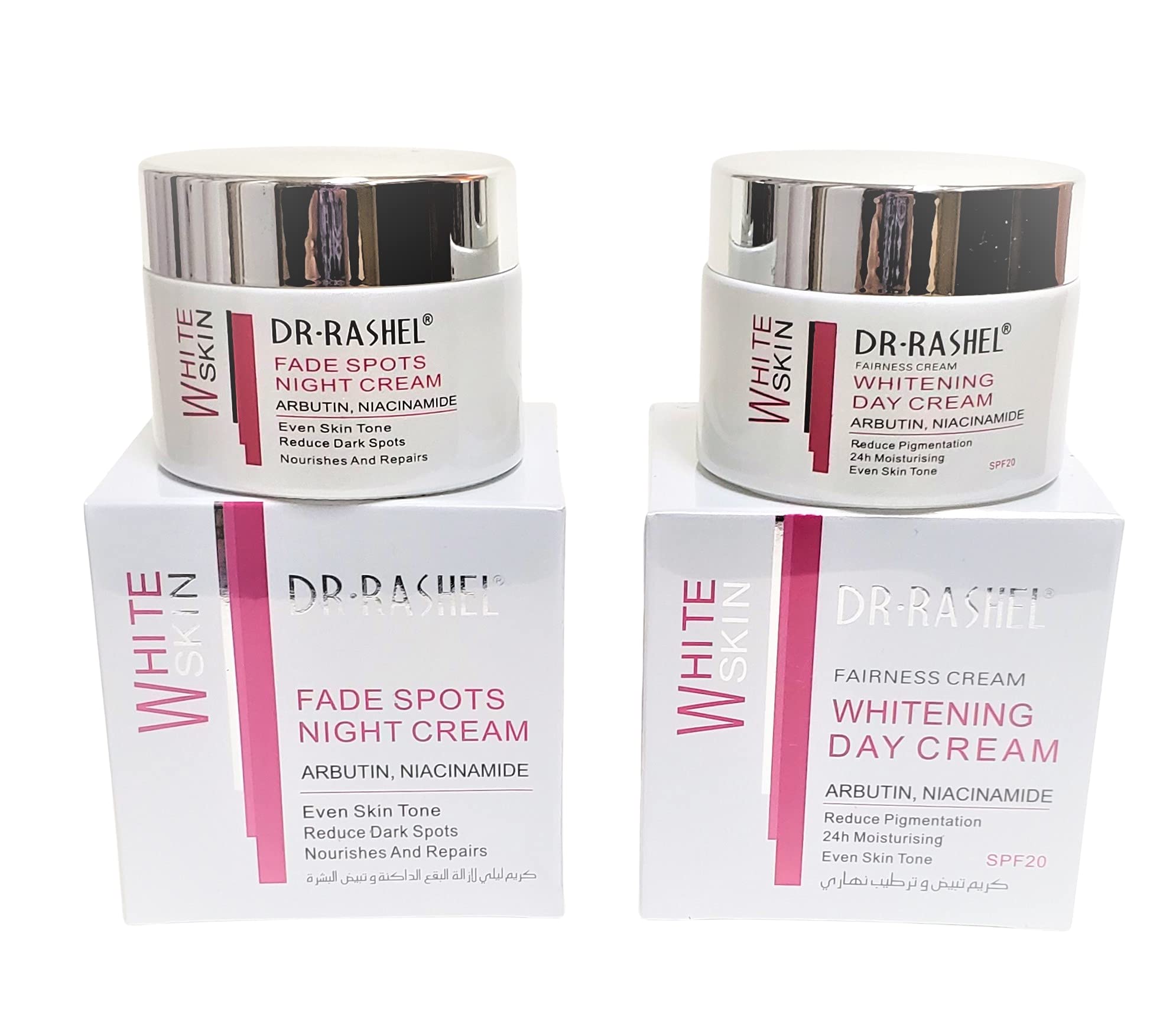 Dr Rashel Fade Dark Spots Face Day Cream & Night Cream With Arbutin and Niacinamide ( Bundle Pack of 2 ) Size 1.76 oz Jars