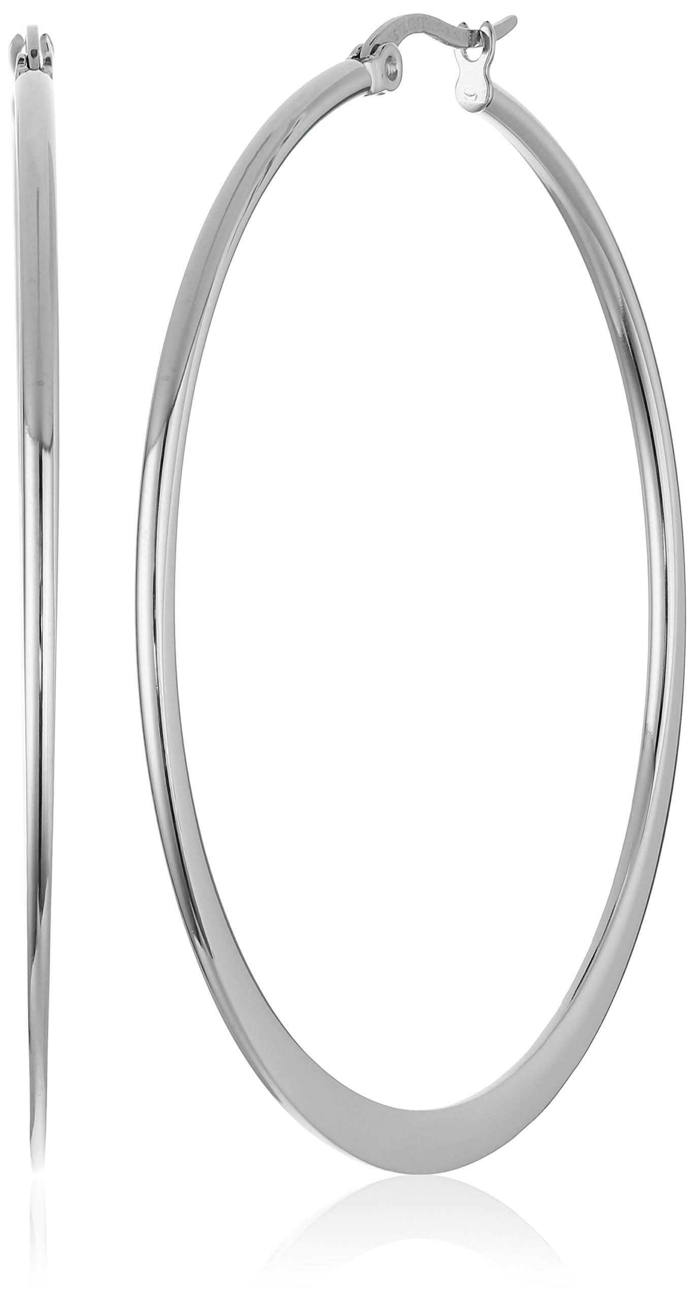 Amazon Essentials Stainless Steel Flattened Hoop Earrings (45mm) (previously Amazon Collection)