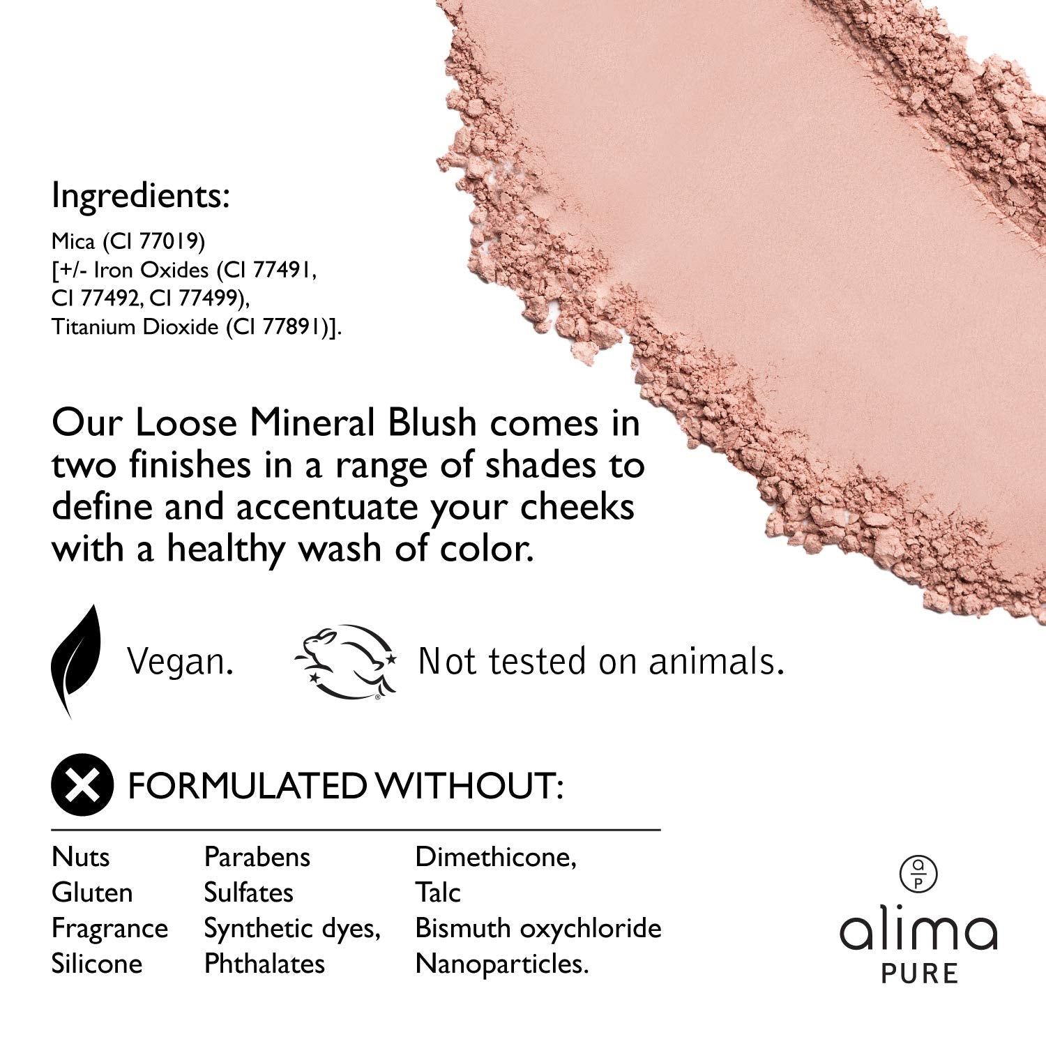 Alima Pure Loose Mineral Blush, Powder Blush Makeup, Cheek Tint Face Blushes With Satin Matte Finish, Pink Blush Makeup, Talc Fr