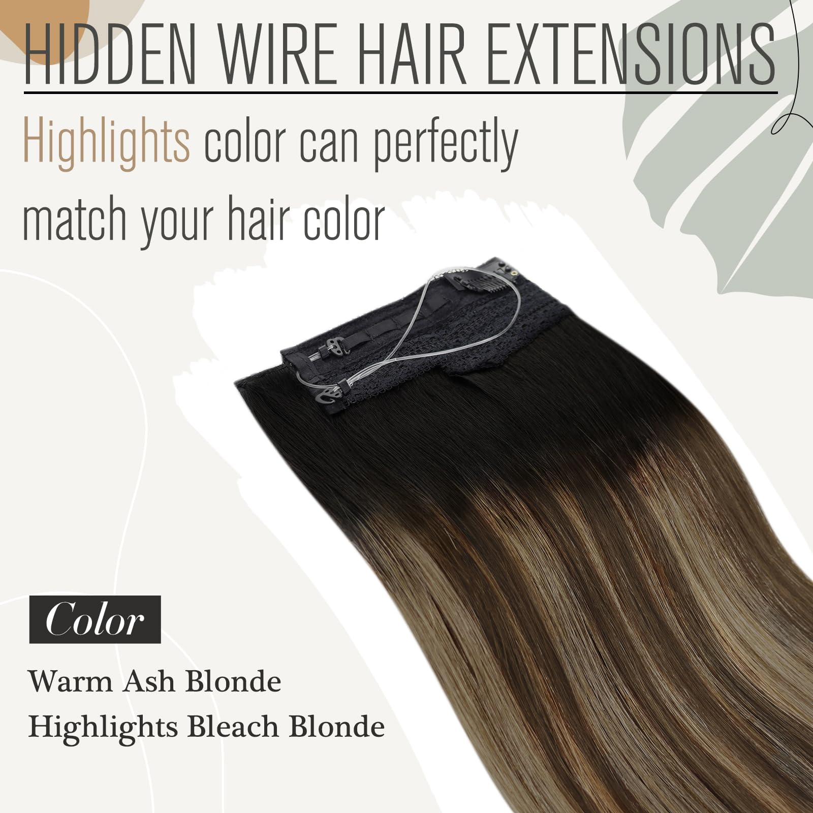Sunny 100G Wire Hair Extensions Human Hair Ombre One Piece Hair Extensions With Secret Wire Black Ombre Dark Brown With Caramel