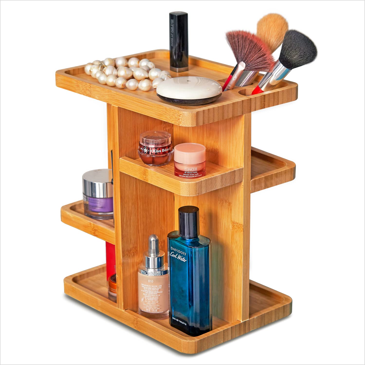 Royalhouse Bamboo 360 Degree Rotating 12 Inches Makeup Organizer, Display Cosmetic Organizer, Multi-Function Storage For Makeup