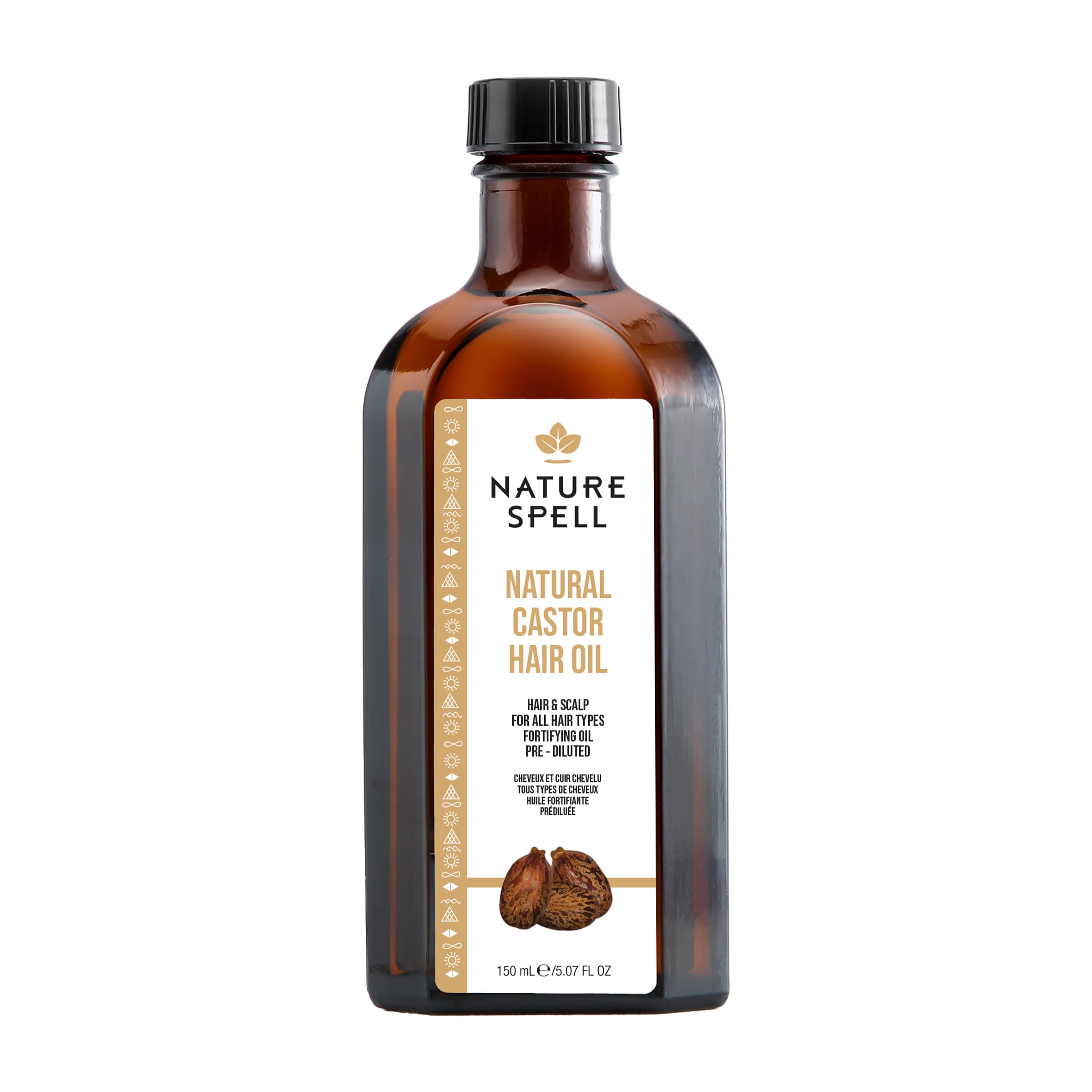 Nature Spell Cold Pressed Castor Oil, Pure Castor Oil for Hair Growth, Works for Eyelashes, Eyebrow, and Skin, 5.07 FL Oz
