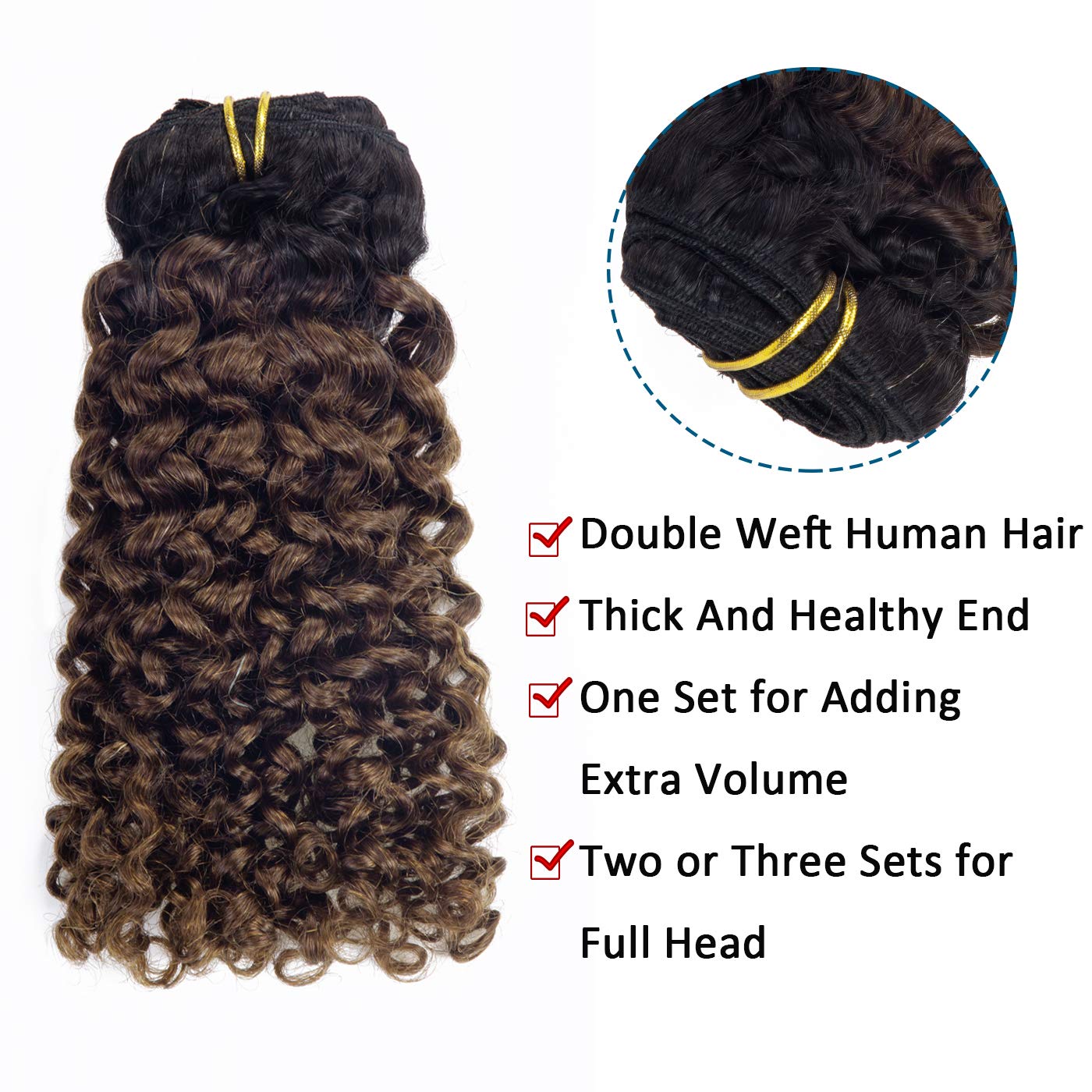 Caliee Curly Clip In Human Hair Hair Extensions Jerry Curly Clip In Extensions For Black Women Ombre Natural Black Fading Into D
