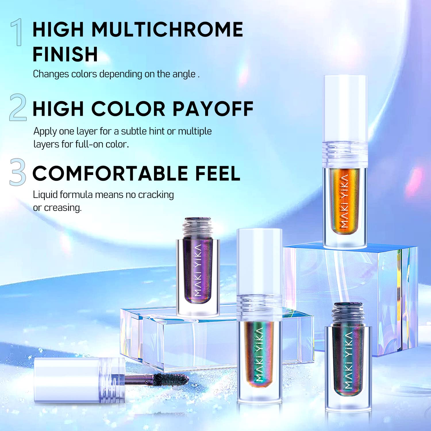 Maki Yika Glitter Liquid Eyeshadow Chameleon Metallic Eyeshadow Multicolor Shifting Long Lasting Multichrome Holographic Eye Top