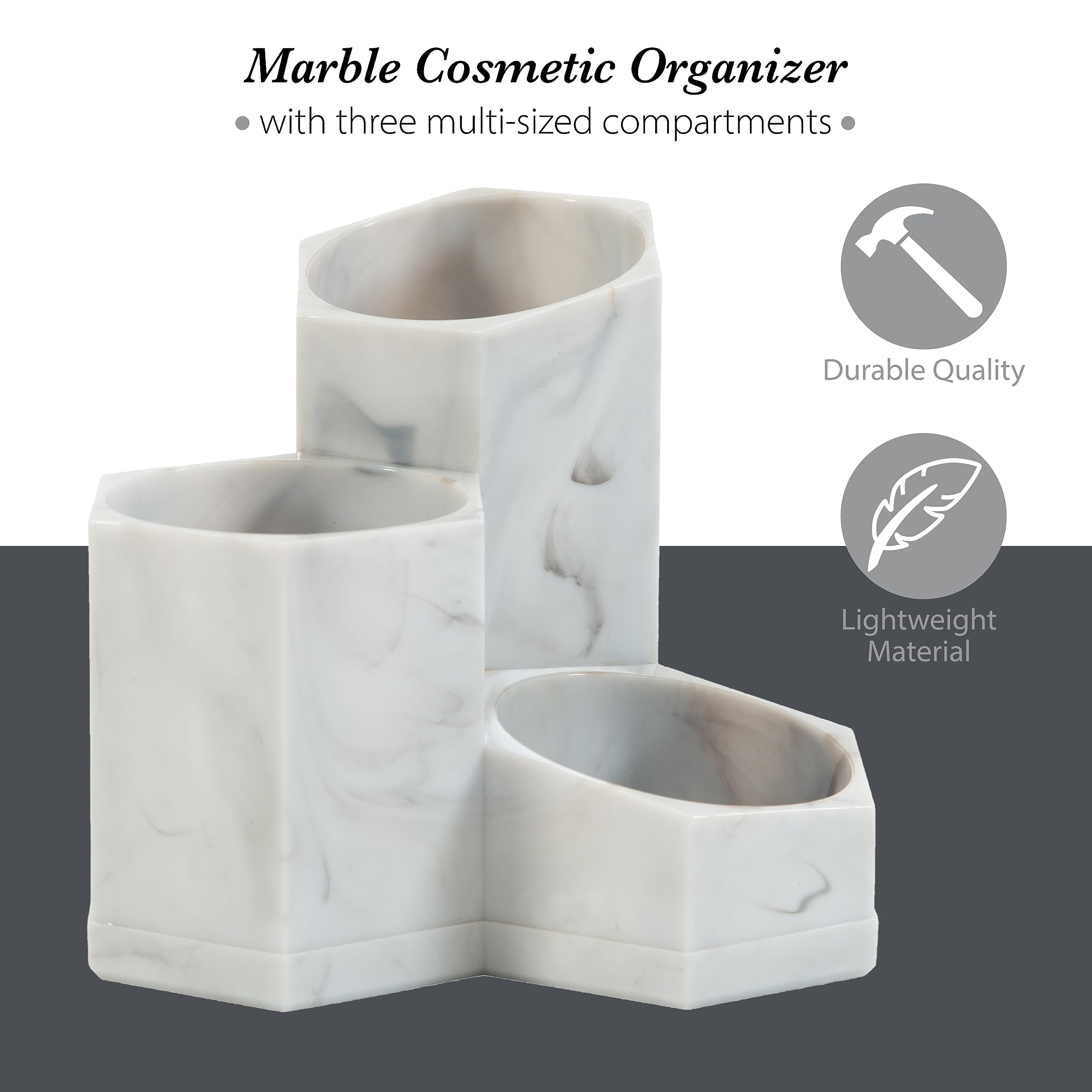 Simplify 3 Compartment Pencil Brush Holder | Dimensions: 5.24'' X 5.24'' X 4.72'' | Great For Bathroom | Vanity | Dresser | 3 Se