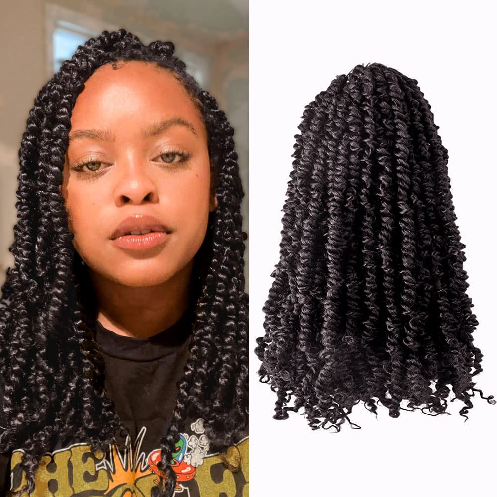 The BOHOBABE Pre-twisted Passion Twist Crochet Hair 14 Inch Short Brown Pre-looped Crochet Passion Twist Braiding Hair 8 Packs (