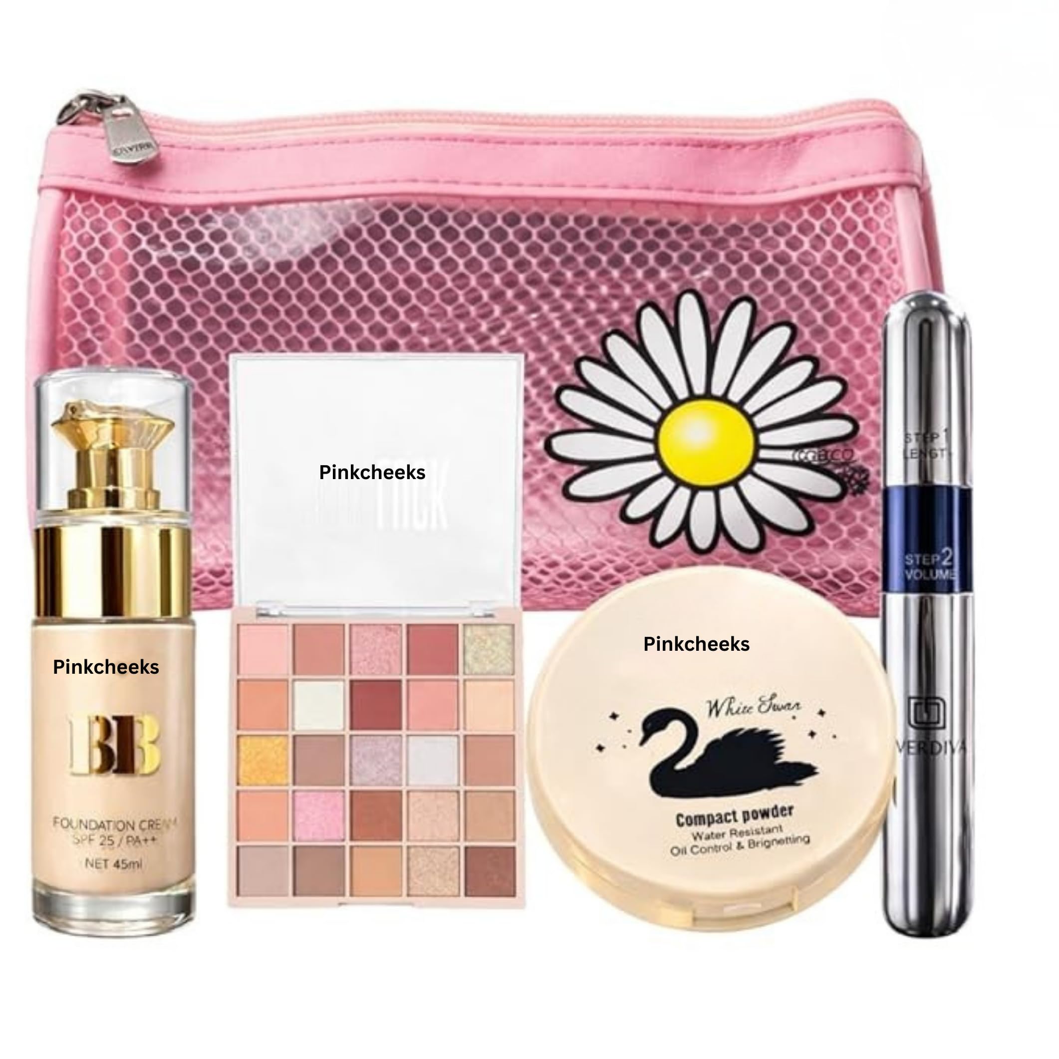 Eye & Face Makeup Combo Kit For Women | 25Shade Eyeshadow Palette, Bb Foundation, Compact Powder & Mascara With Makeup Bag | Sm