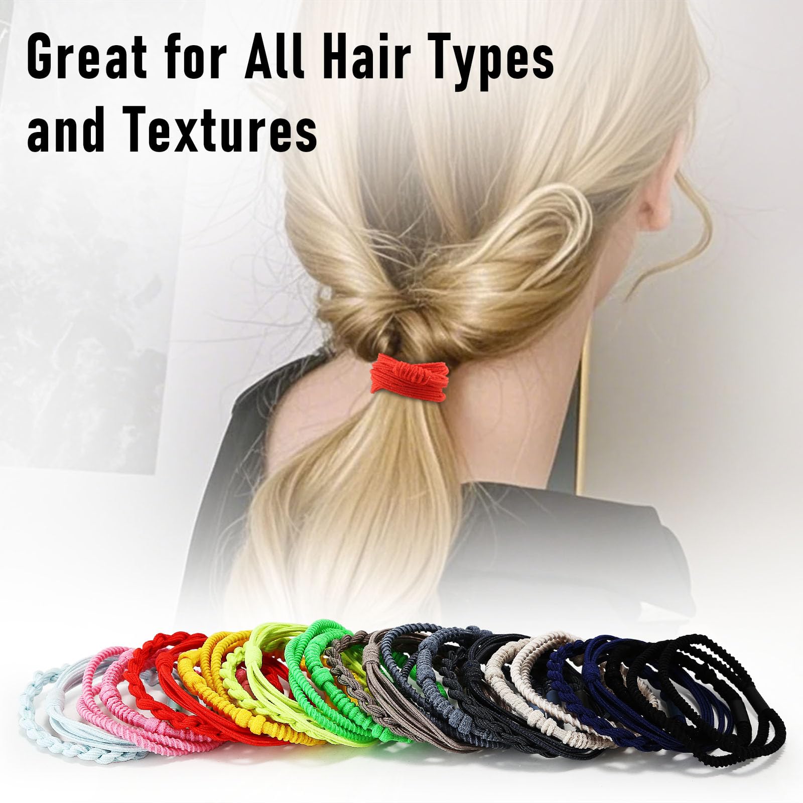 Wgniip 48 Pcs Boho Hair Ties for Women, 4 Styles Cute Hair Tie Bracelet for Thin and Thick Hair/Pony Tails, Green and Brown Hair