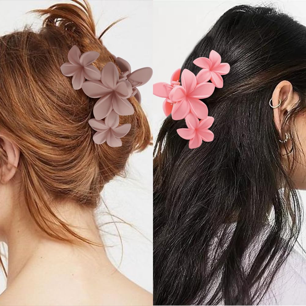Ahoney 6PCS Flower Hair Clips for Women Strong Hold Nonslip, Big Flower Claw Clip for Thick Hair, Hawaiian Hibiscus Cute Hair Cl