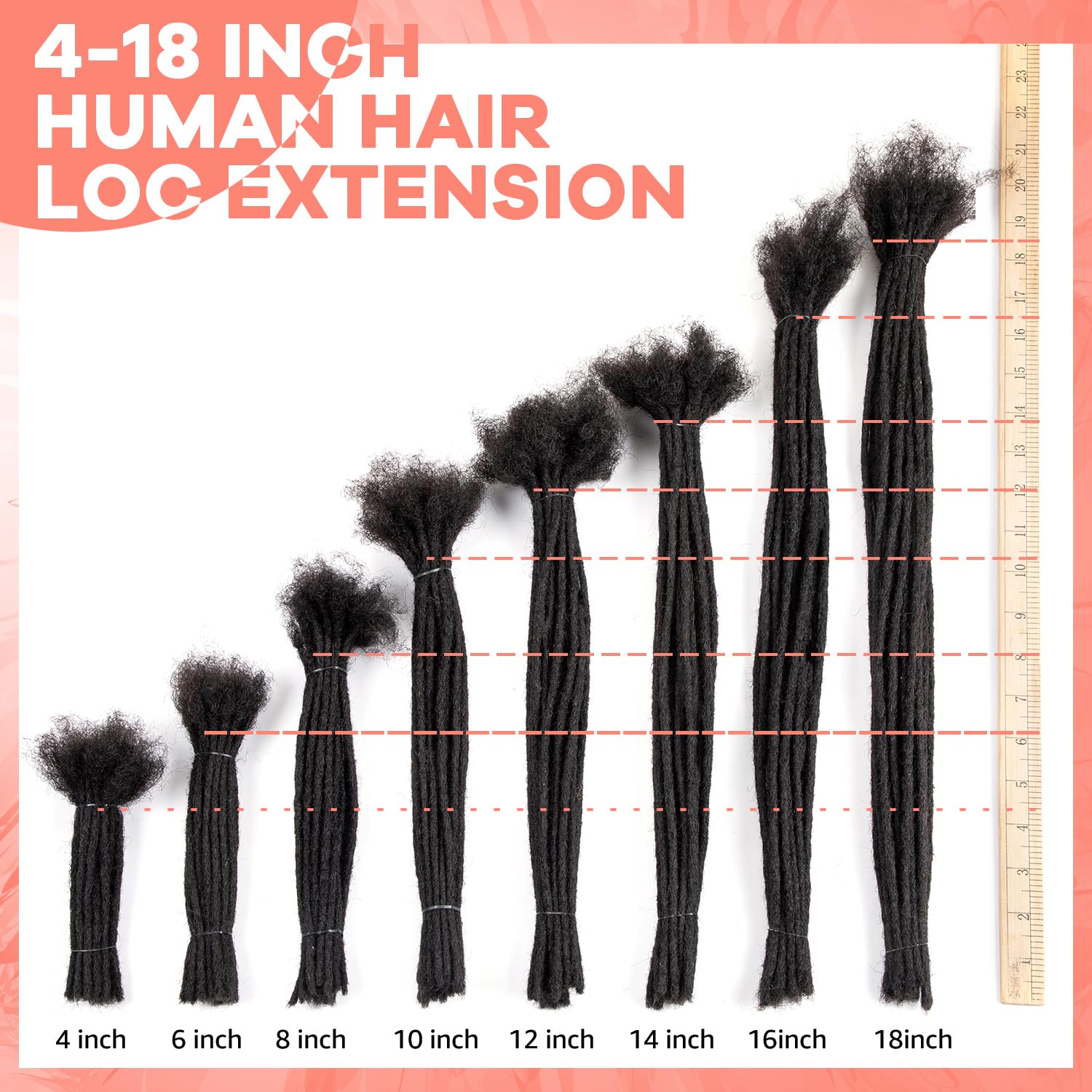 Teresa 10 Inch 0.4Cm Width Loc Extension Human Hair Natural Black 30 Strands Full Hand-Made Permanent Locs Extensions Can Be Dye