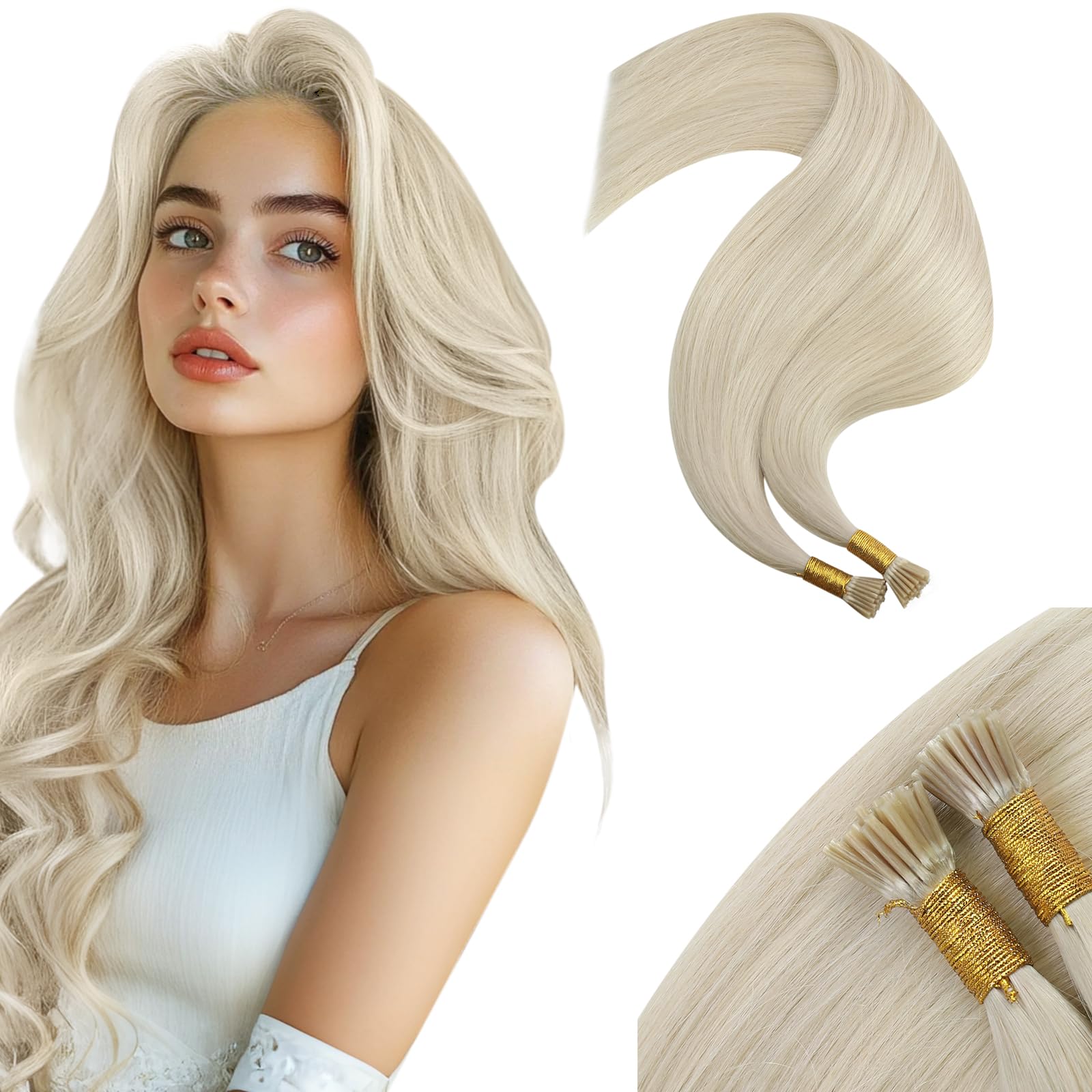Moresoo I Tip Hair Extensions Platinum Blonde Itip Human Hair Extensions 22 Inch Straight I Tip Remy Human Hair Extensions Invis