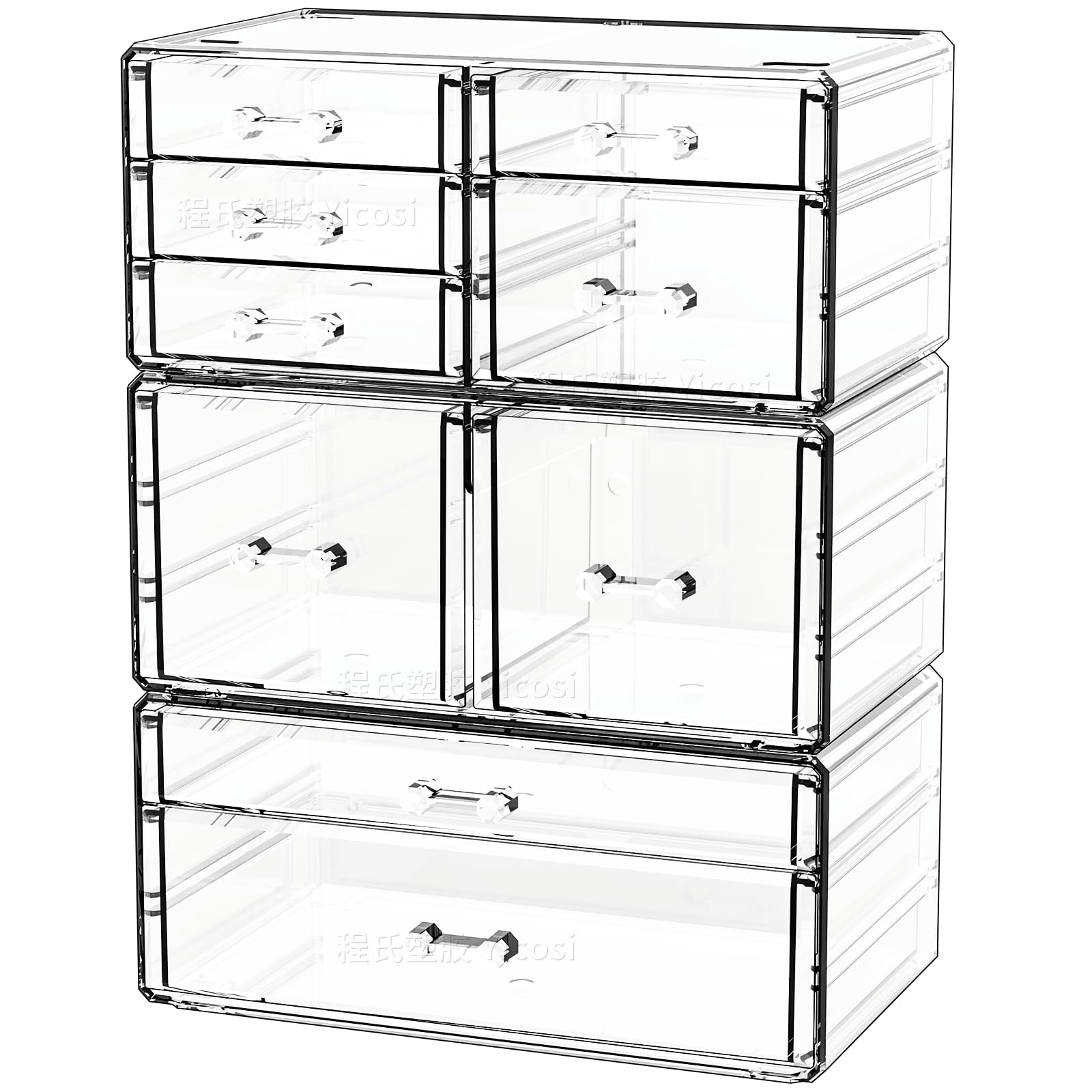 Cq Acrylic 4 Pack Clear Acrylic Drawer Organizer Countertop,Stackable 13 Drawers Makeup Storage, Cube Make Up Organizer For Dres