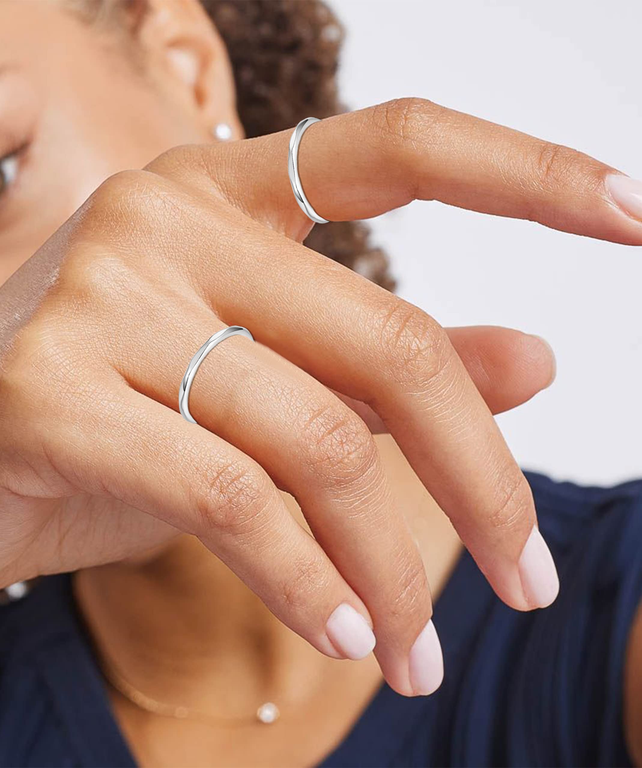 RLMOON 8PCS Silver Stacking Ring Set for Women Teen Danity Thumb Stackable Rings Heart CZ Promise Eternity Rings Plain Band Size