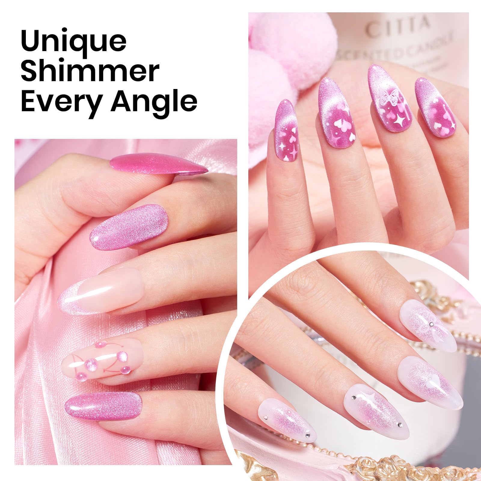Beetles Cat Eye Gel Polish 15Ml Pink Cat Eye Gel Nail Polish With Magnet Pink Velvet Gel Nail Polish Silver Shimmer Soak Off Uv