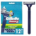 Gillette Sensor2 Pivoting Head + Lubrastrip Men'S Disposable Razors, 12 Count