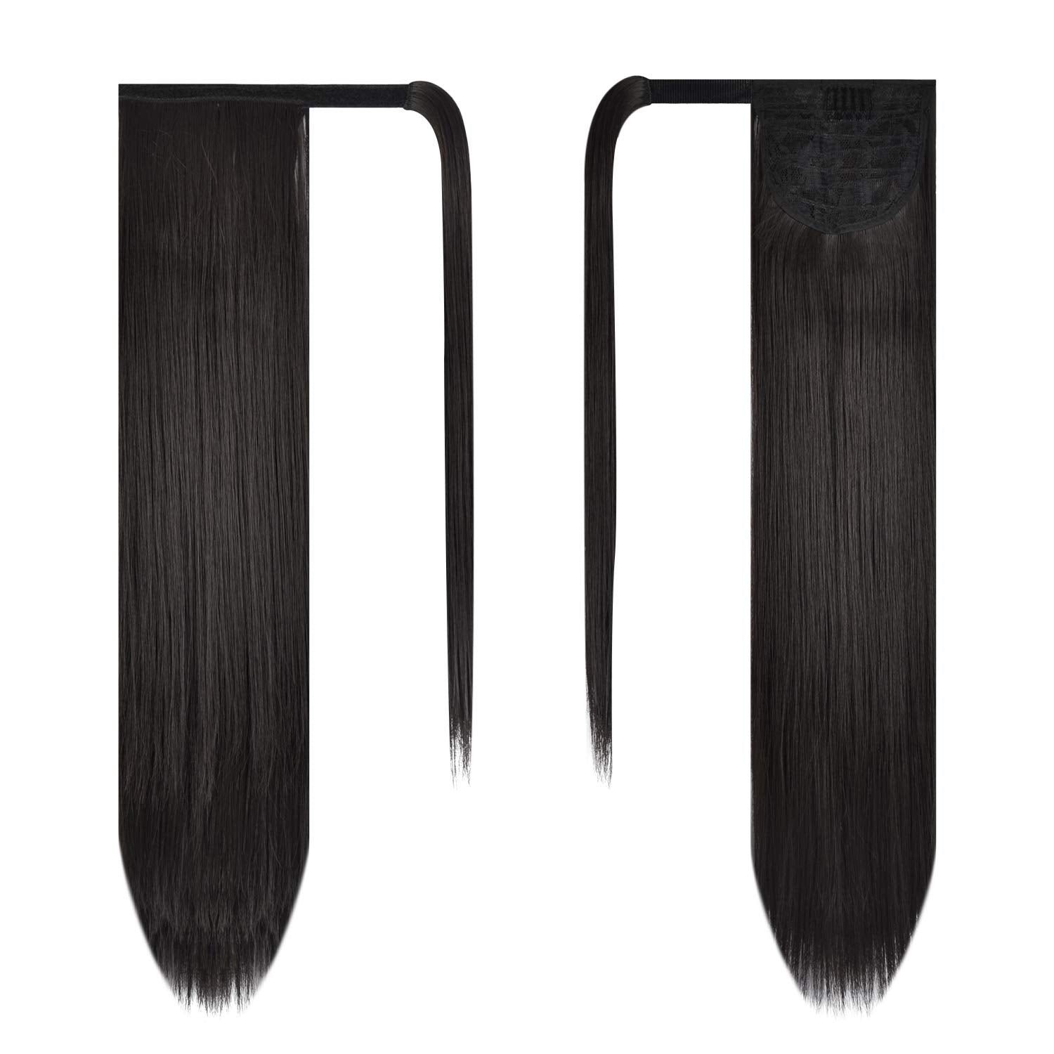 BARSDAR 24 inch Ponytail Extension Long Straight Wrap Around clip in Synthetic Fiber Hair for Women - Darkest Brown