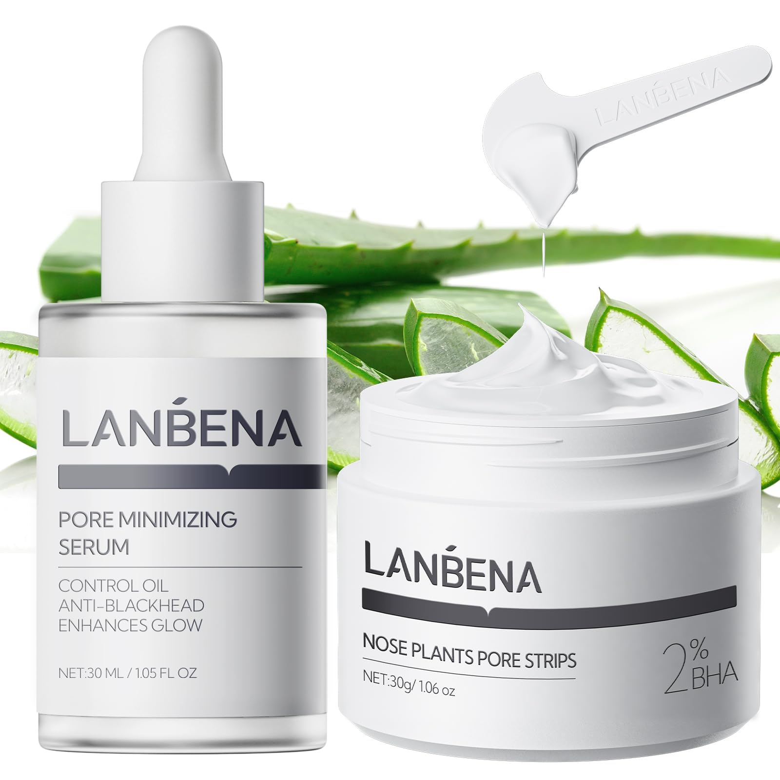 LANBENA 3-in-1 Blackhead Removal Set - Pore Strips (30g), Pore Minimizing Serum (30ml) & Removal Paper - Mask for Face, Minimize