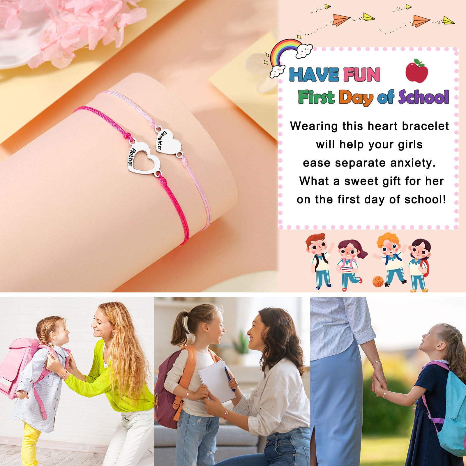 UNGENT THEM Back to School Stuff First Day of Kindergarten Bracelet Mommy and Me First Day of School Bracelets Mom and Daughter