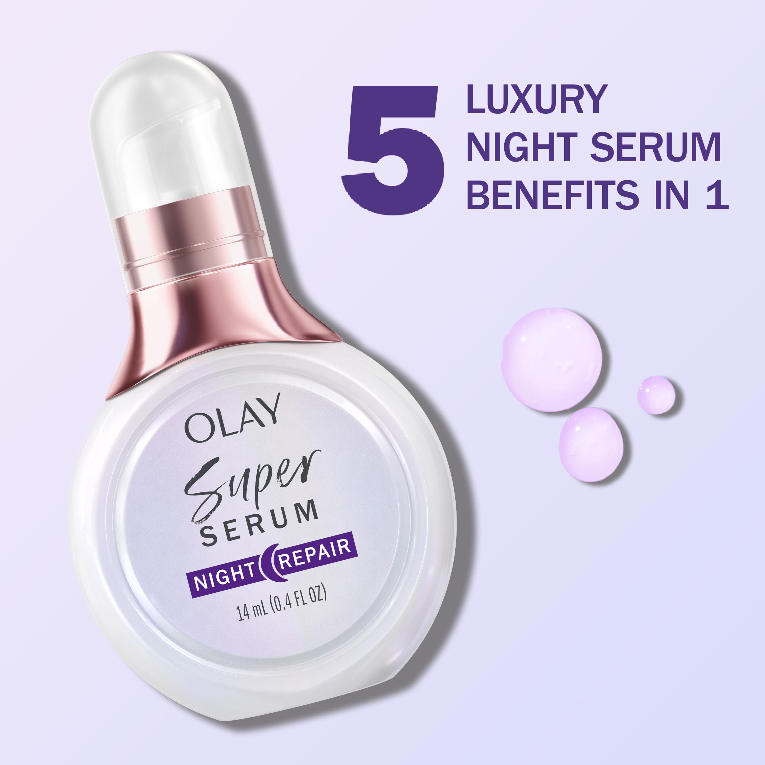 Olay Super Serum Night Repair Trial Size 5-in-1 Lightweight Skin Cell Renewing Face Serum, 0.4 fl oz, Wrinkle Correcting Skin Ca