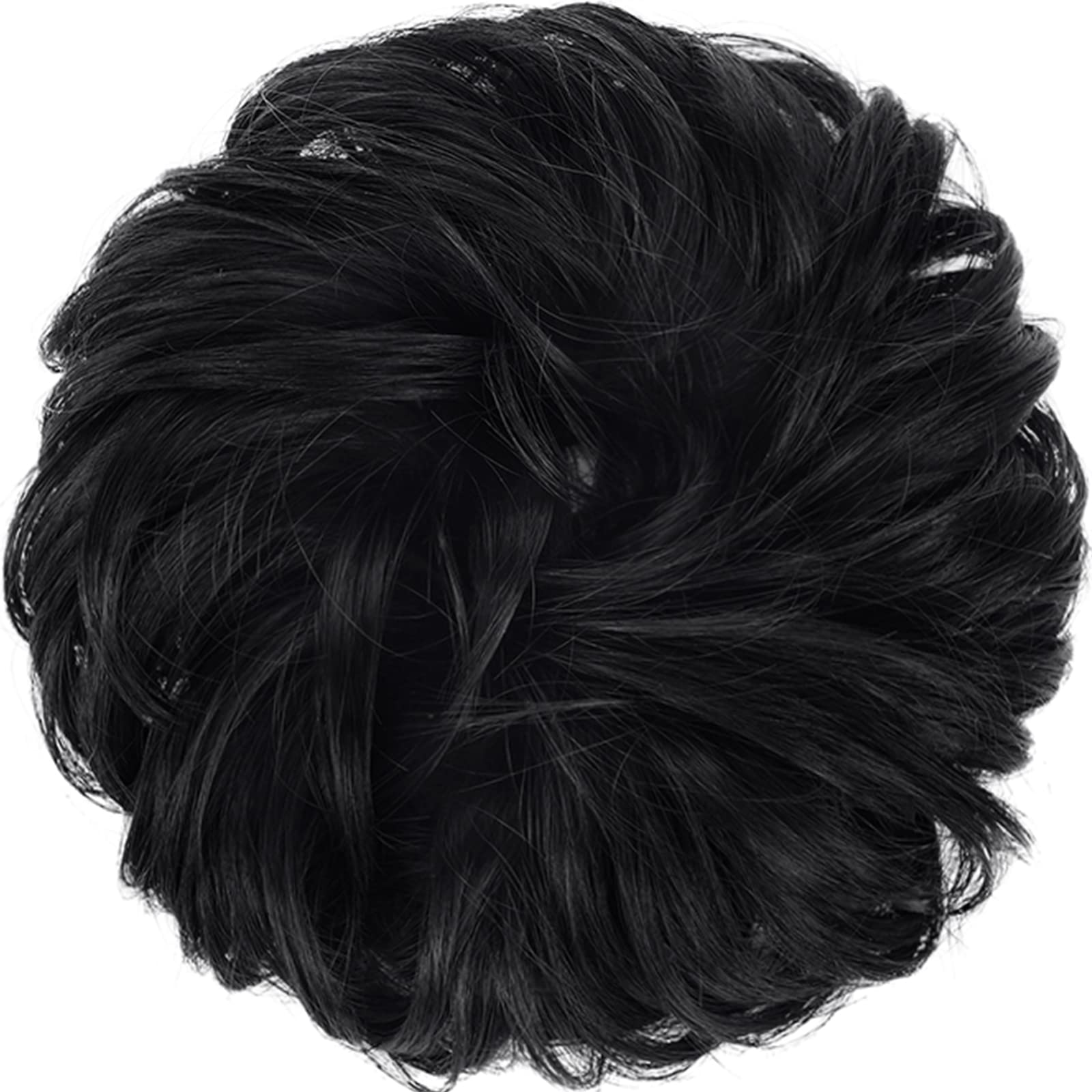 Feshfen Messy Bun Hair Piece Hair Bun Scrunchies Synthetic Jet Black Wavy Chignon Ponytail Hair Extensions Thick Updo Hairpieces