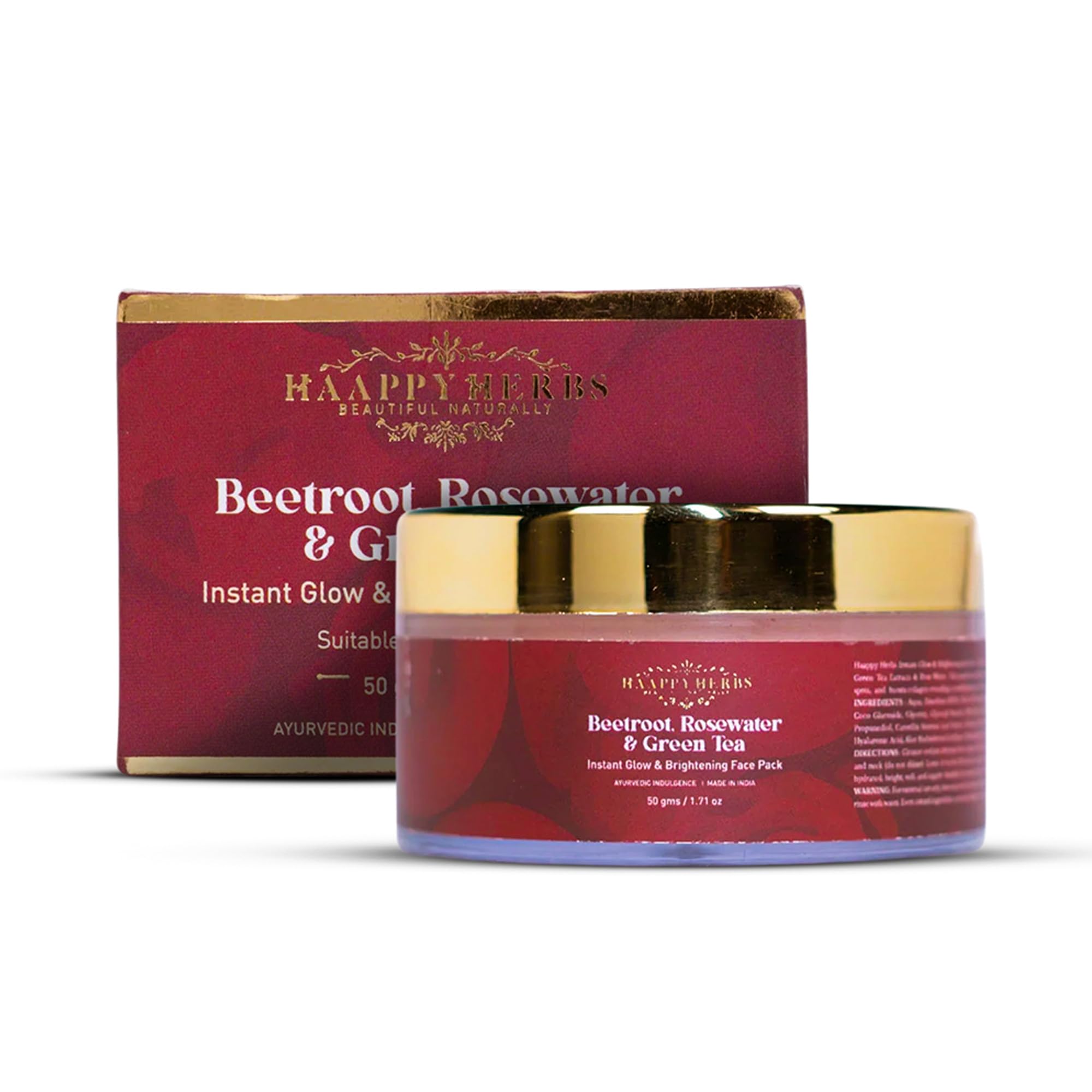 Haappy Herbs Brightening Face Pack 50G  Beetroot, Rosewater & Green Tea Glow Face Mask For Pigmentation, Dark Spots & Dull Skin