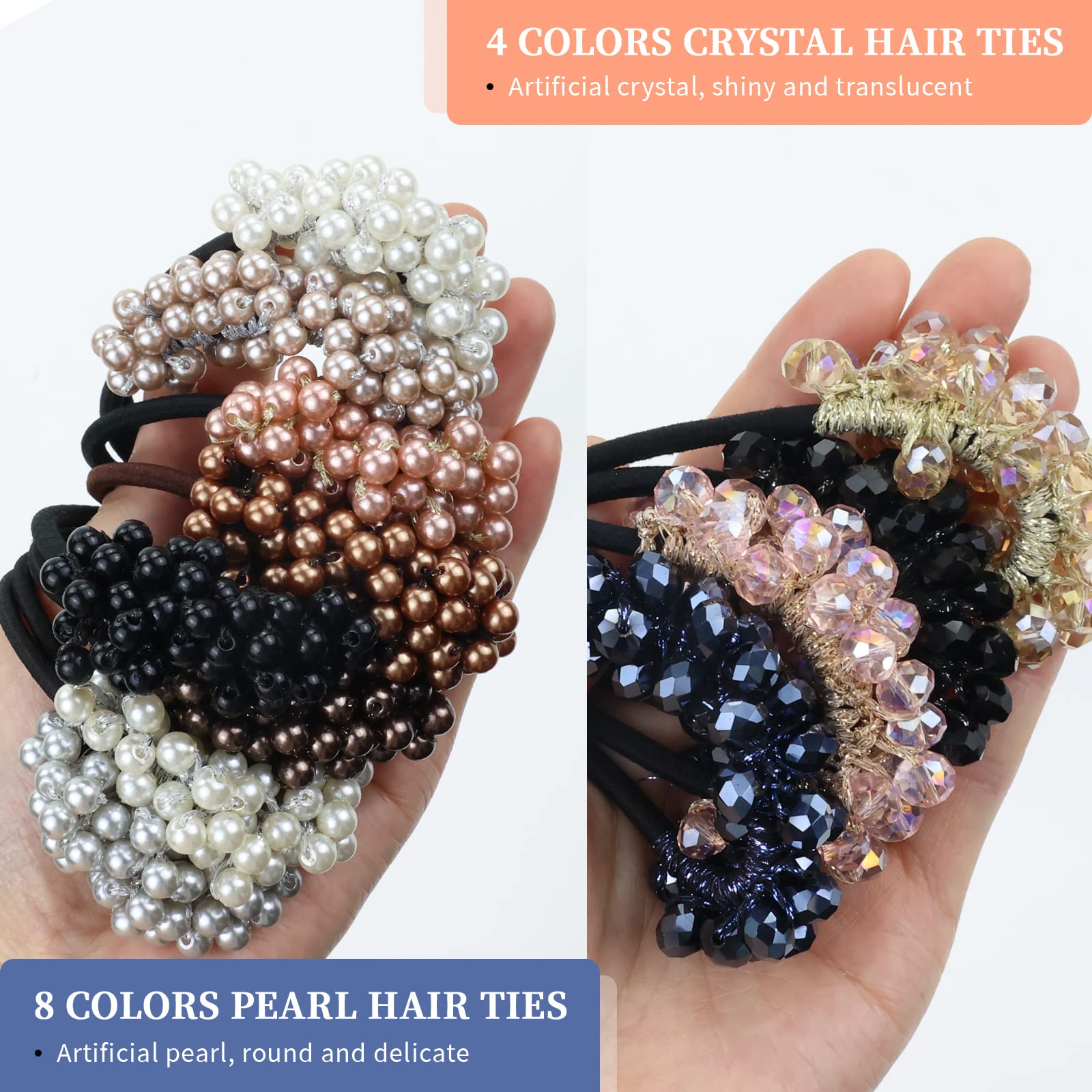 Cinaci 12 Pack Glitter Pearl Crystal Hair Scrunchies Stretchy Hair Ties Elastics Rubber Bands Ponytail Holders Hairbands Accesso