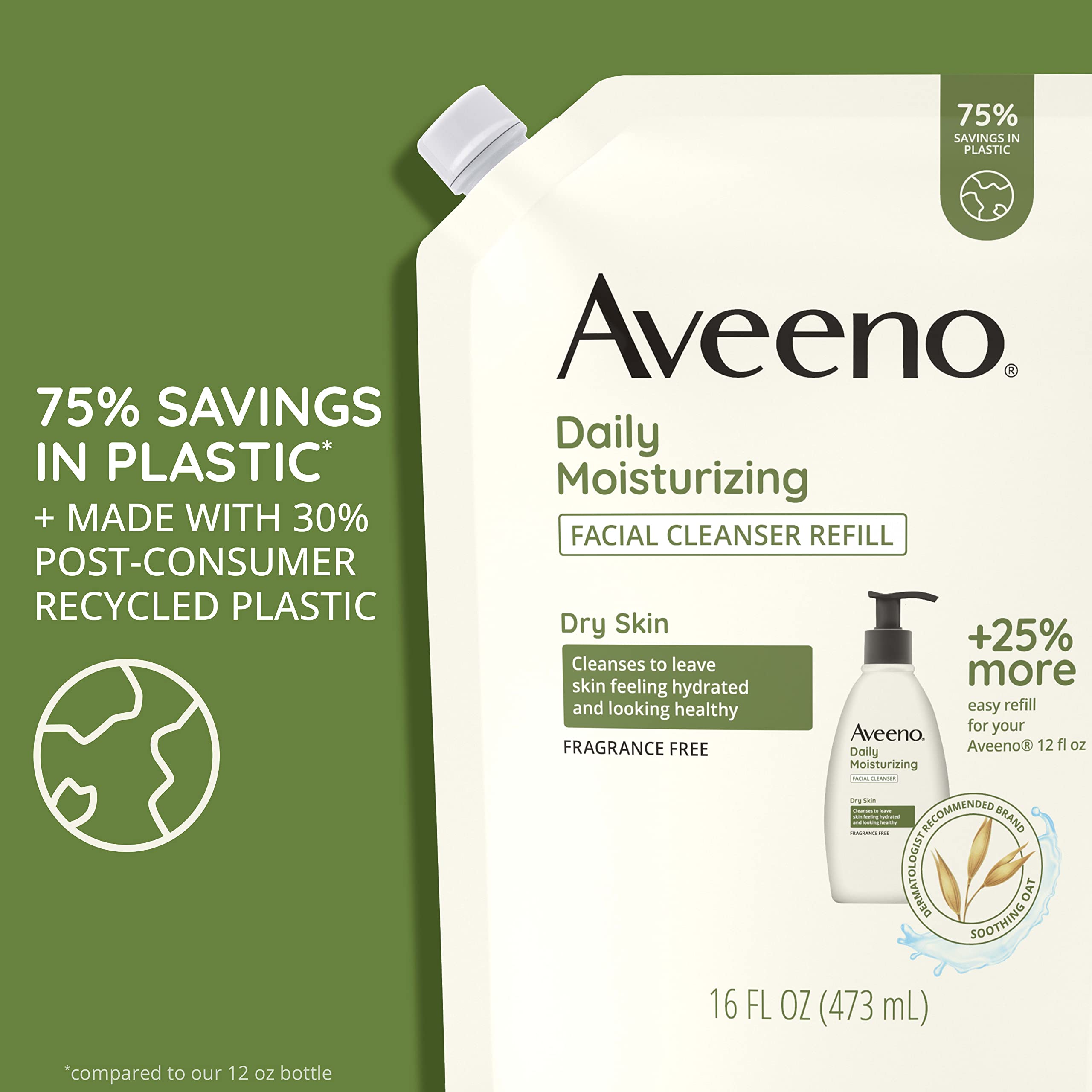 Aveeno Daily Moisturizing Facial Cleanser With Soothing Non-Gmo Oat, Leaves Skin Feeling Hydrated, Soft & Supple, Paraben-, Sulf