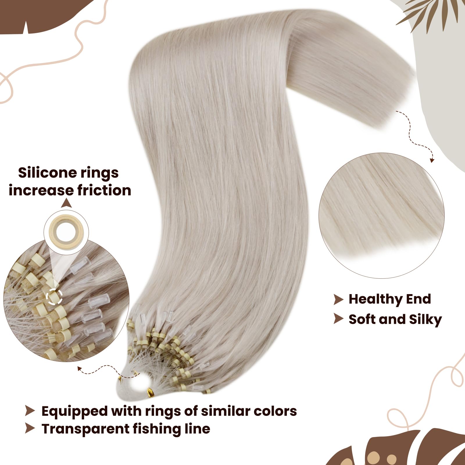 Hetto Blonde Micro Ring Extensions Platinum Blonde 20 Inch Micro Beads Hair Extensions Pre Bonded Hair Extensions Micro Link Rem